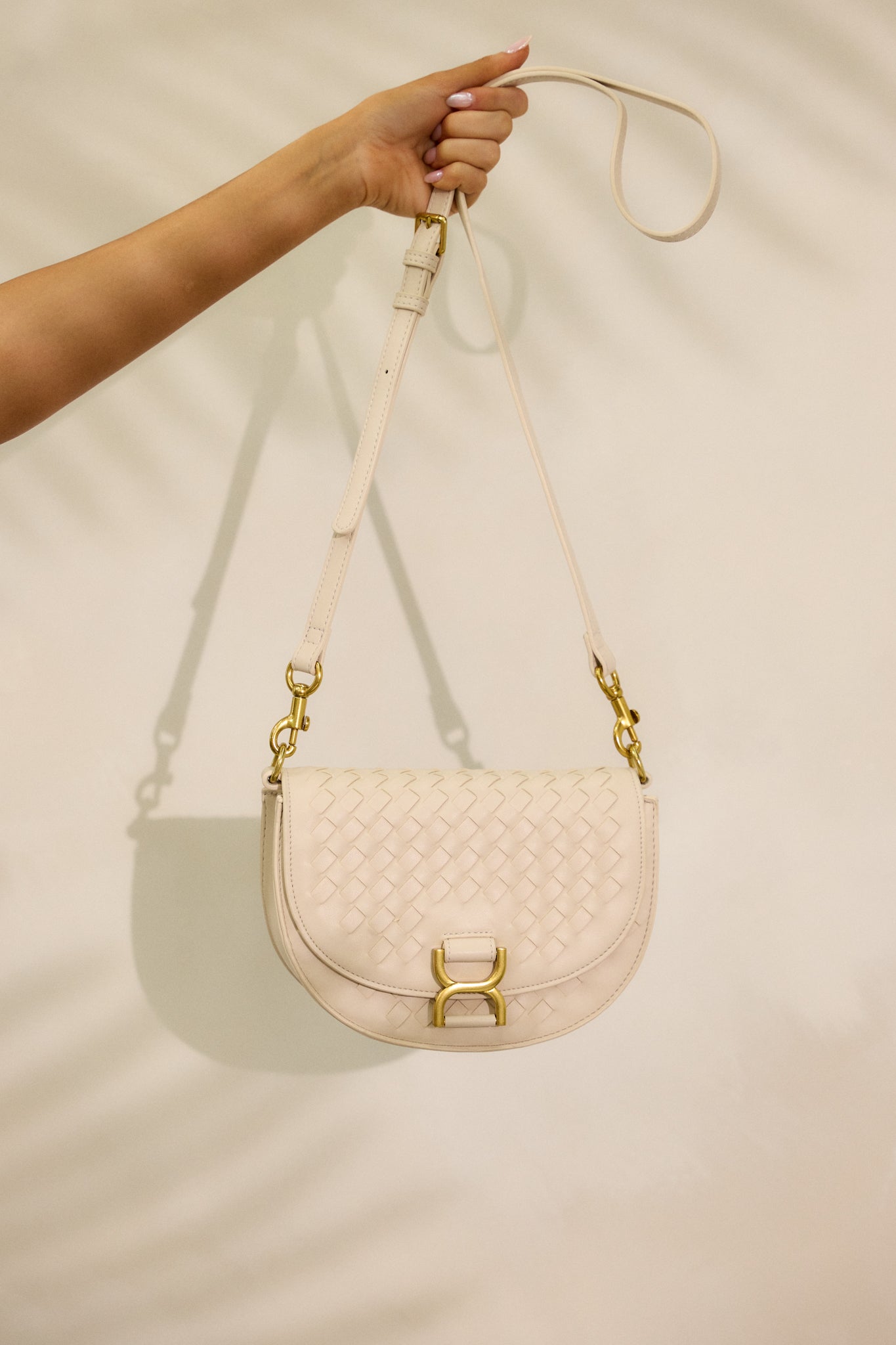 Tempest’s Call Beige Woven Faux Leather Handbag