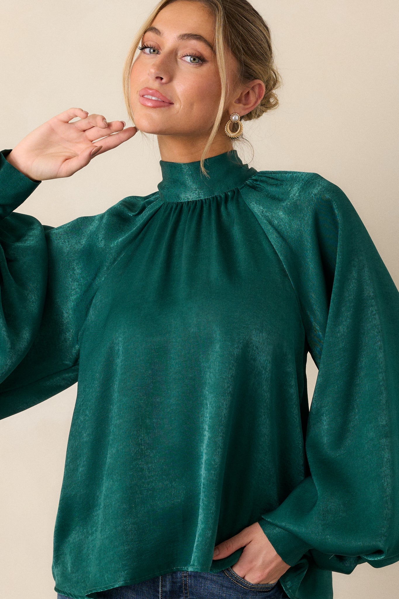 World Class Emerald Green Bow Tie Blouse