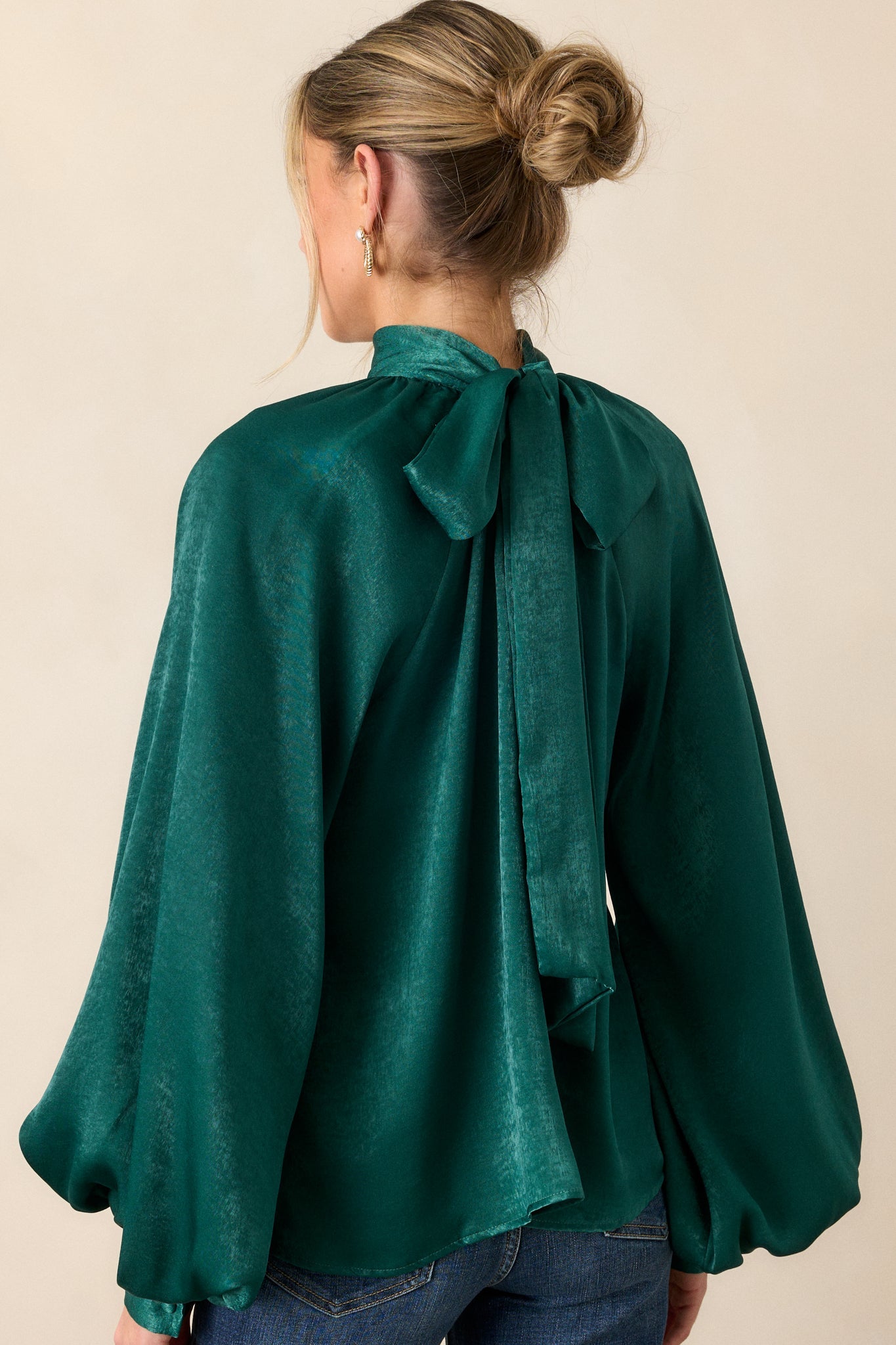 World Class Emerald Green Bow Tie Blouse