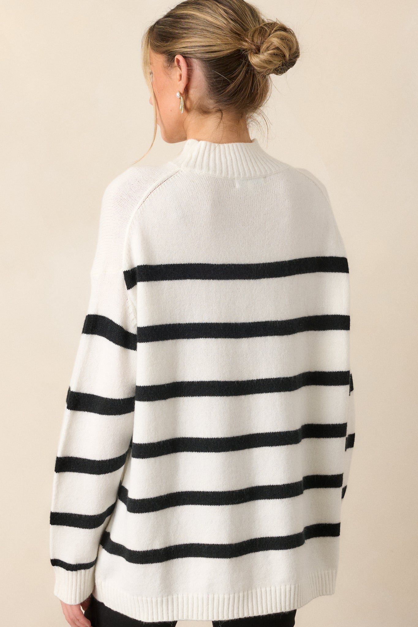 Looks Of Love White Stripe Mock Neck Sweater