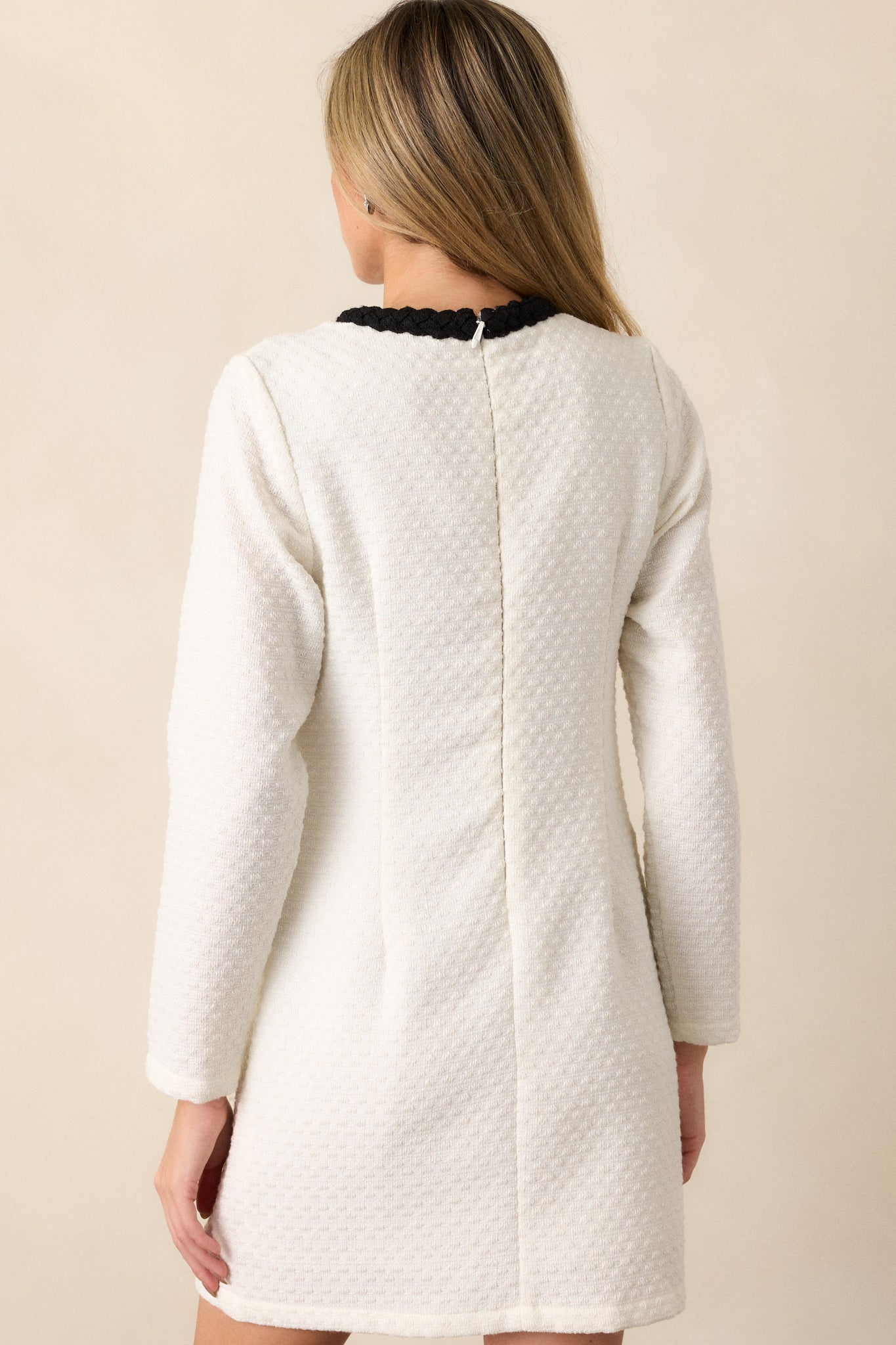 This & That Ivory Tweed Long Sleeve Mini Dress