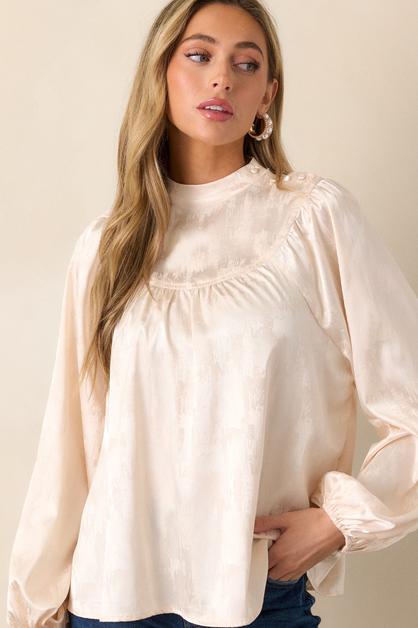 Deserving Praise Ivory Satin Top