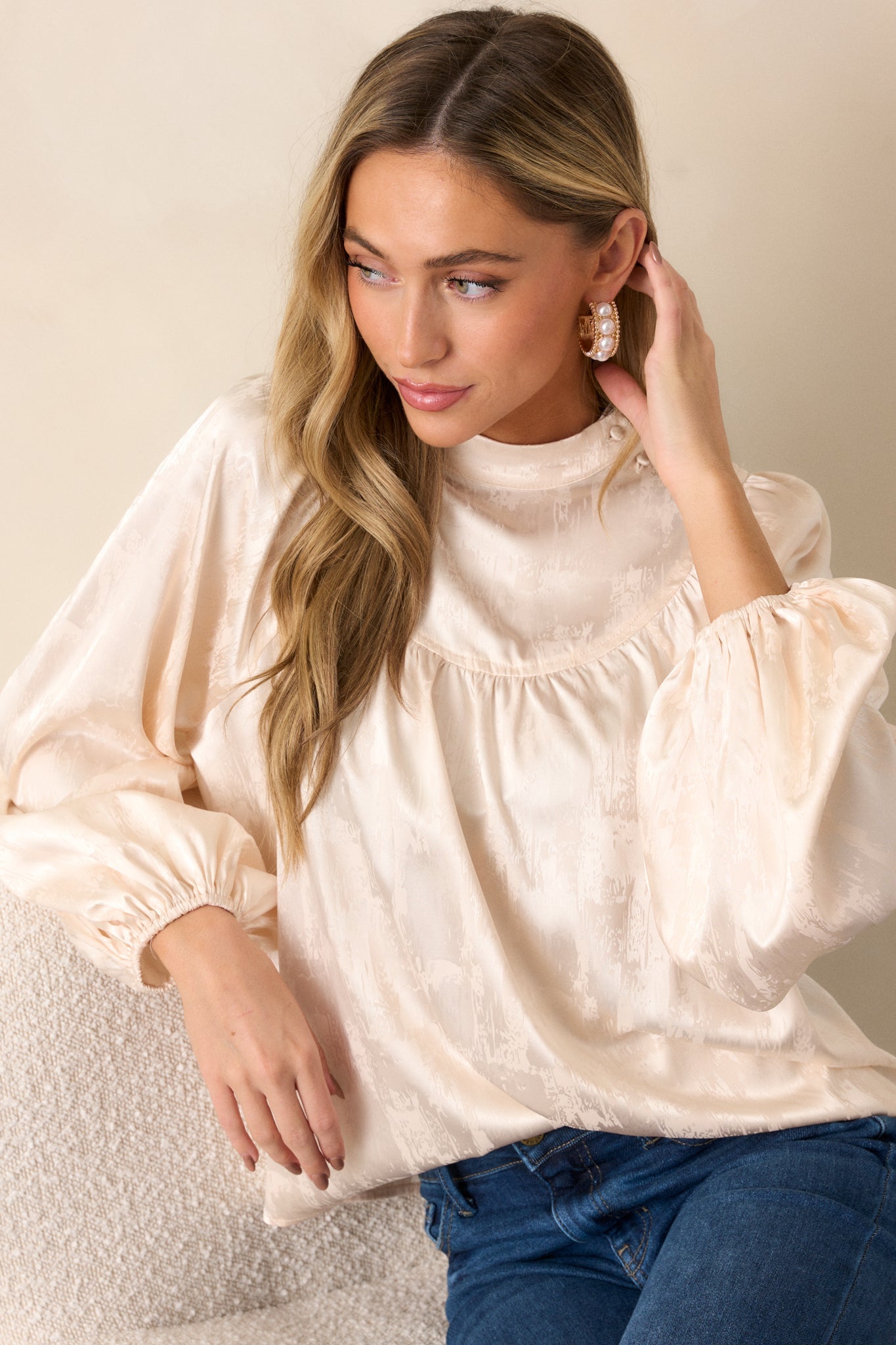Deserving Praise Ivory Satin Top