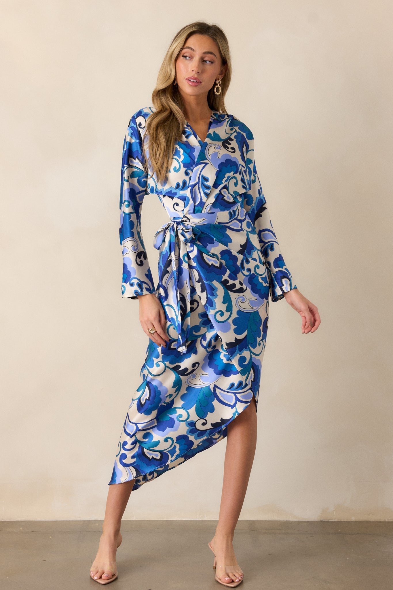 These Moments Blue Floral Wrap Midi Dress