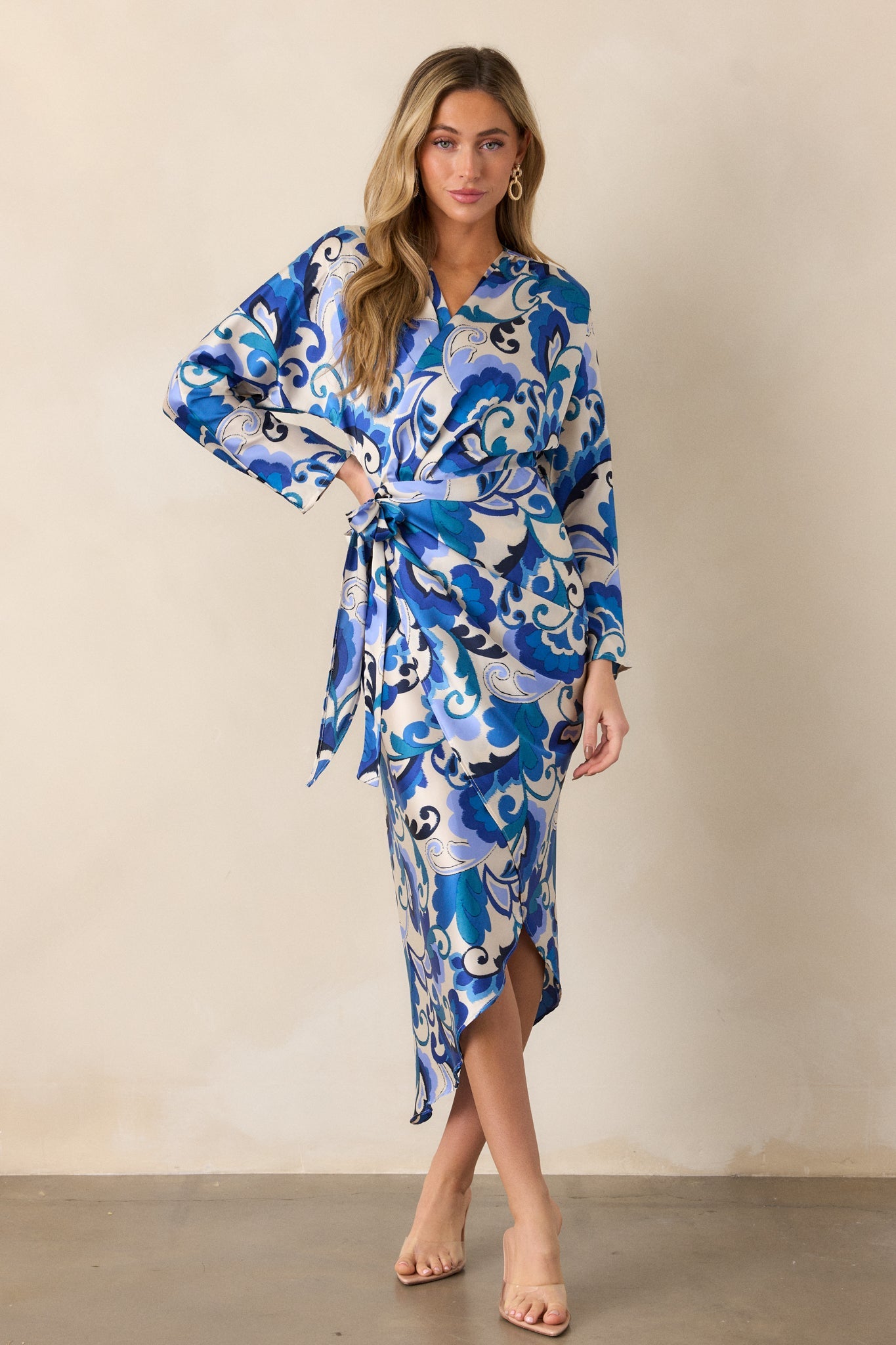 These Moments Blue Floral Wrap Midi Dress