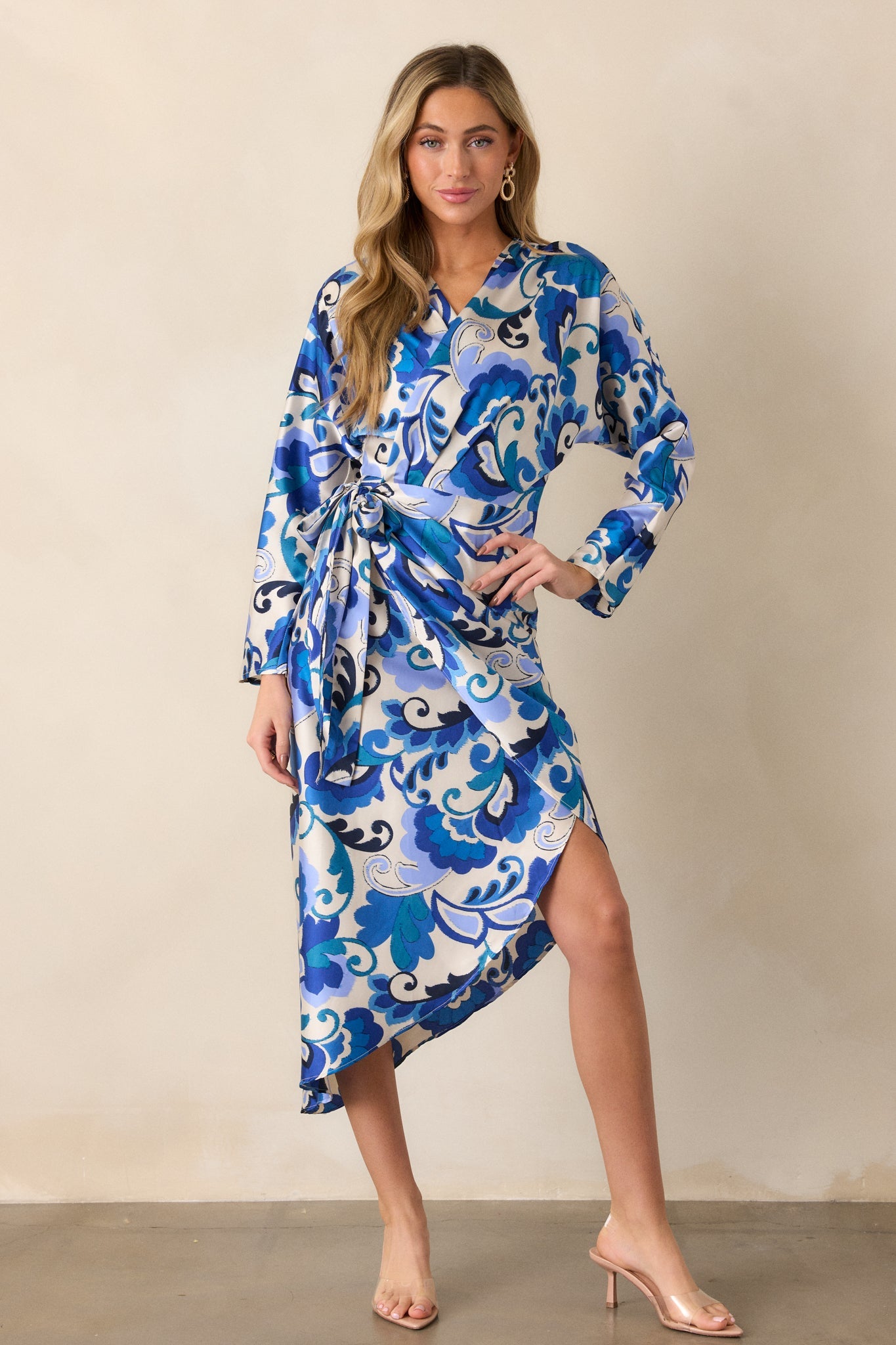 These Moments Blue Floral Wrap Midi Dress