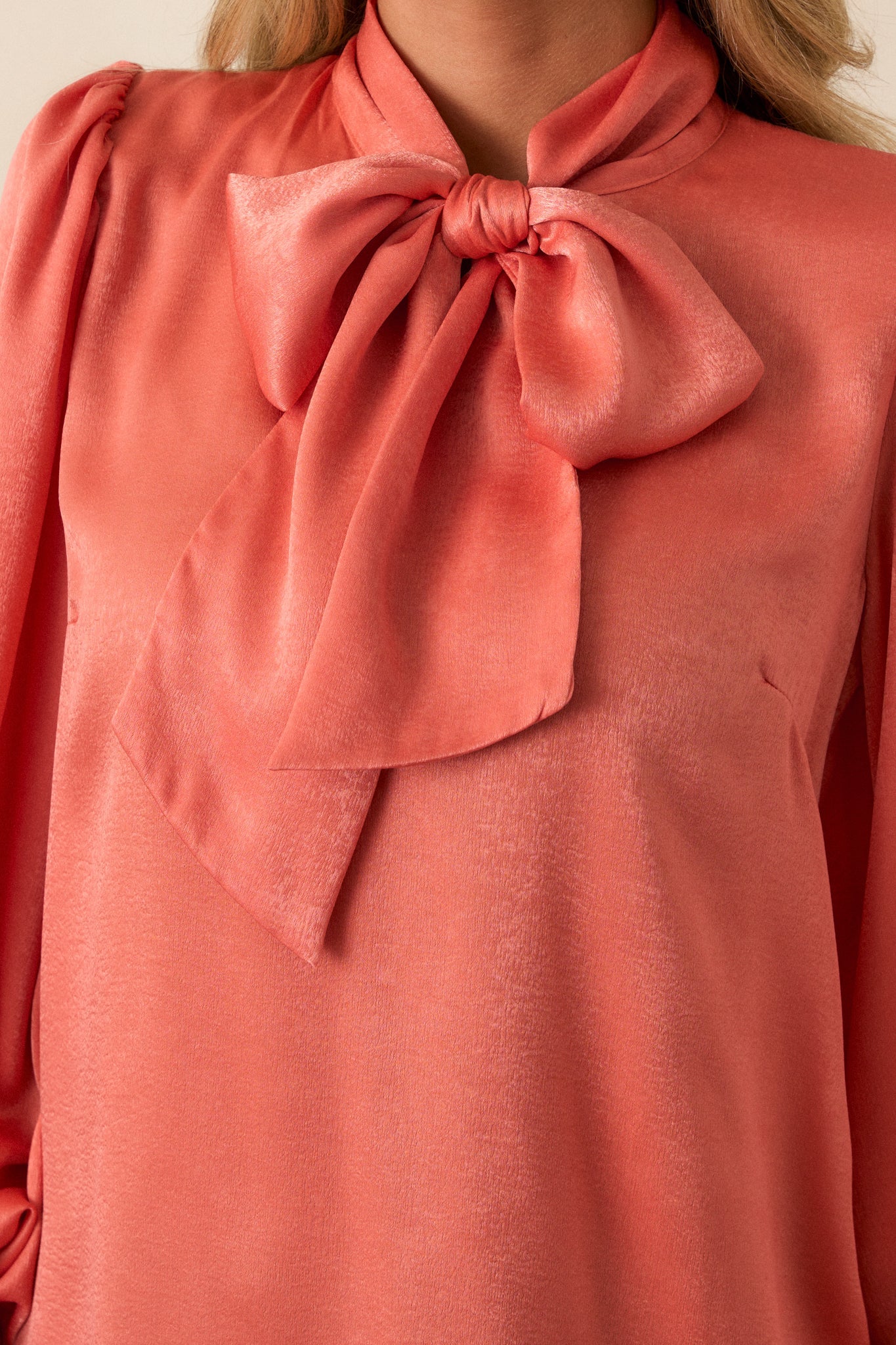 I'm In Charge Pink Coral Tie Neck Top