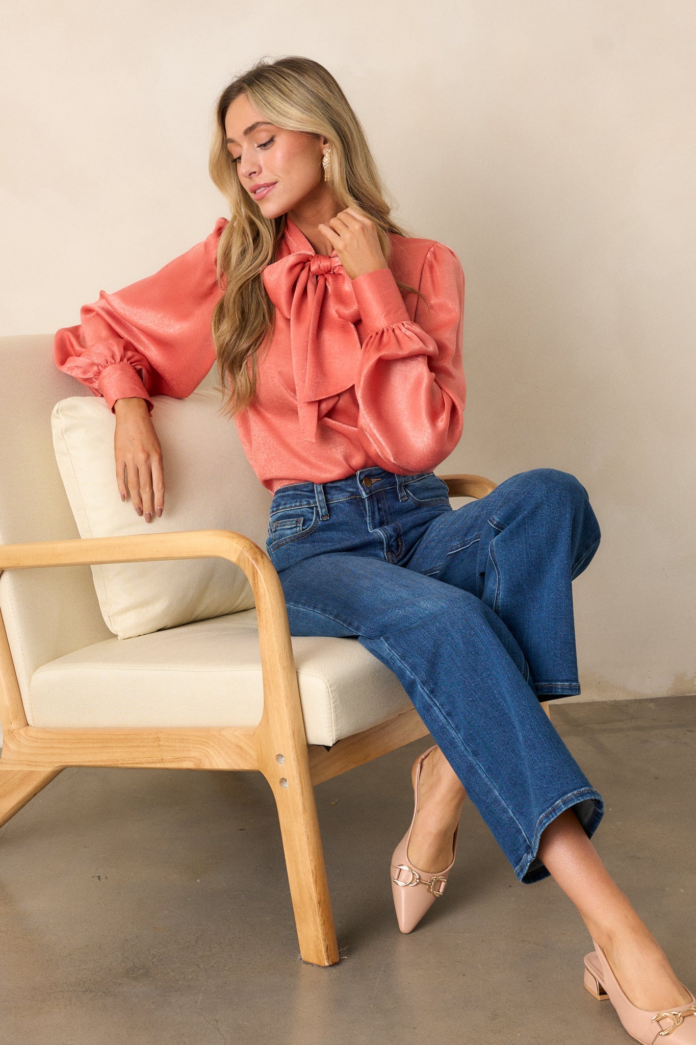 I'm In Charge Pink Coral Tie Neck Top