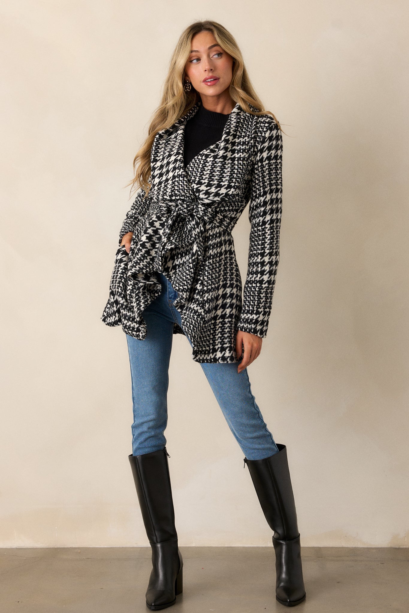 One Call Away Black Houndstooth Jacket