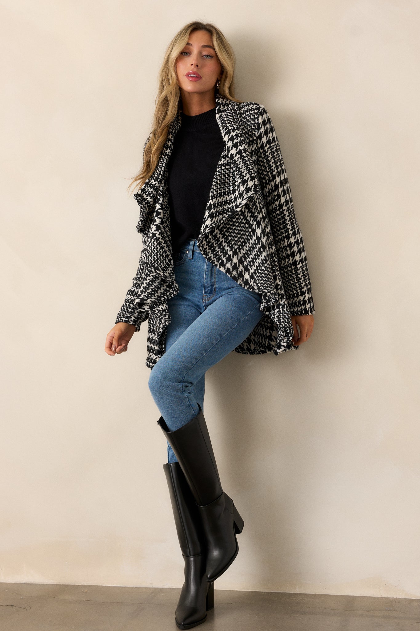 One Call Away Black Houndstooth Jacket