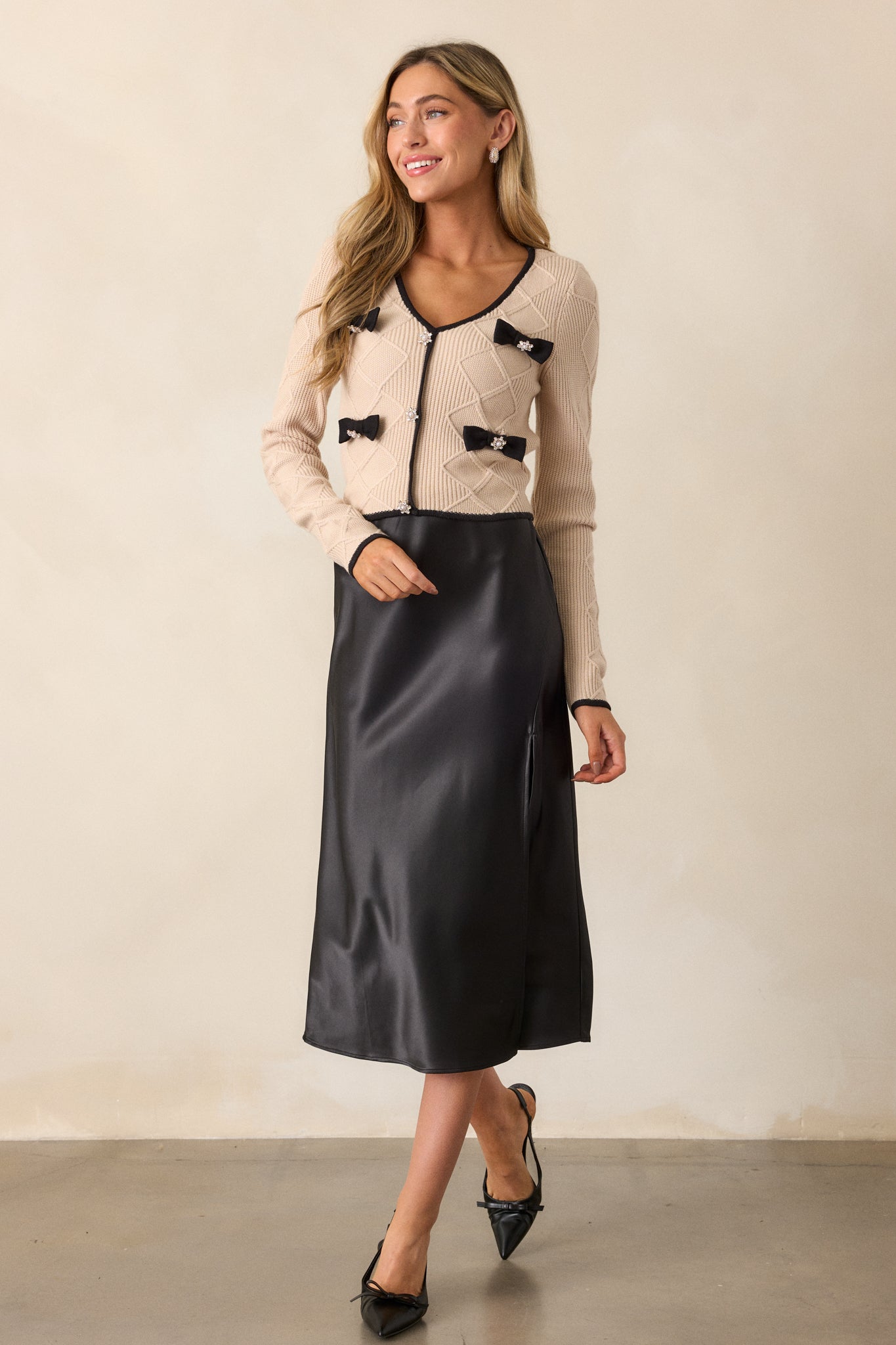 Park Avenue Glam Black Satin Midi Skirt