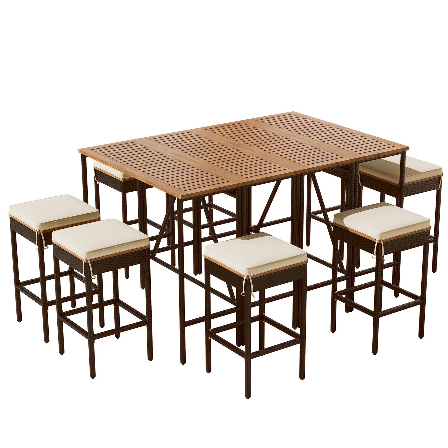 10-Piece Outdoor Acacia Wood Set with Bar Height Table And 8 Stool