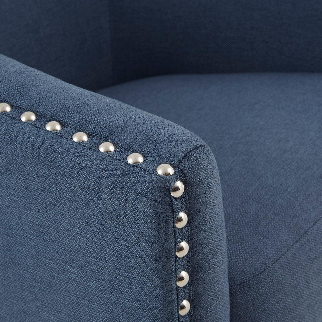 Fantasyy Upholstered Swivel Chair with Nailhead Trim and Curved Design