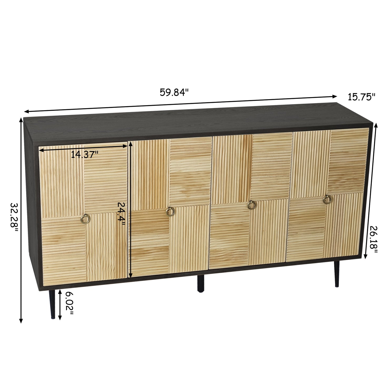 4-Door Cabinet with Carved Effect Decoration Doors and Metal Legs
