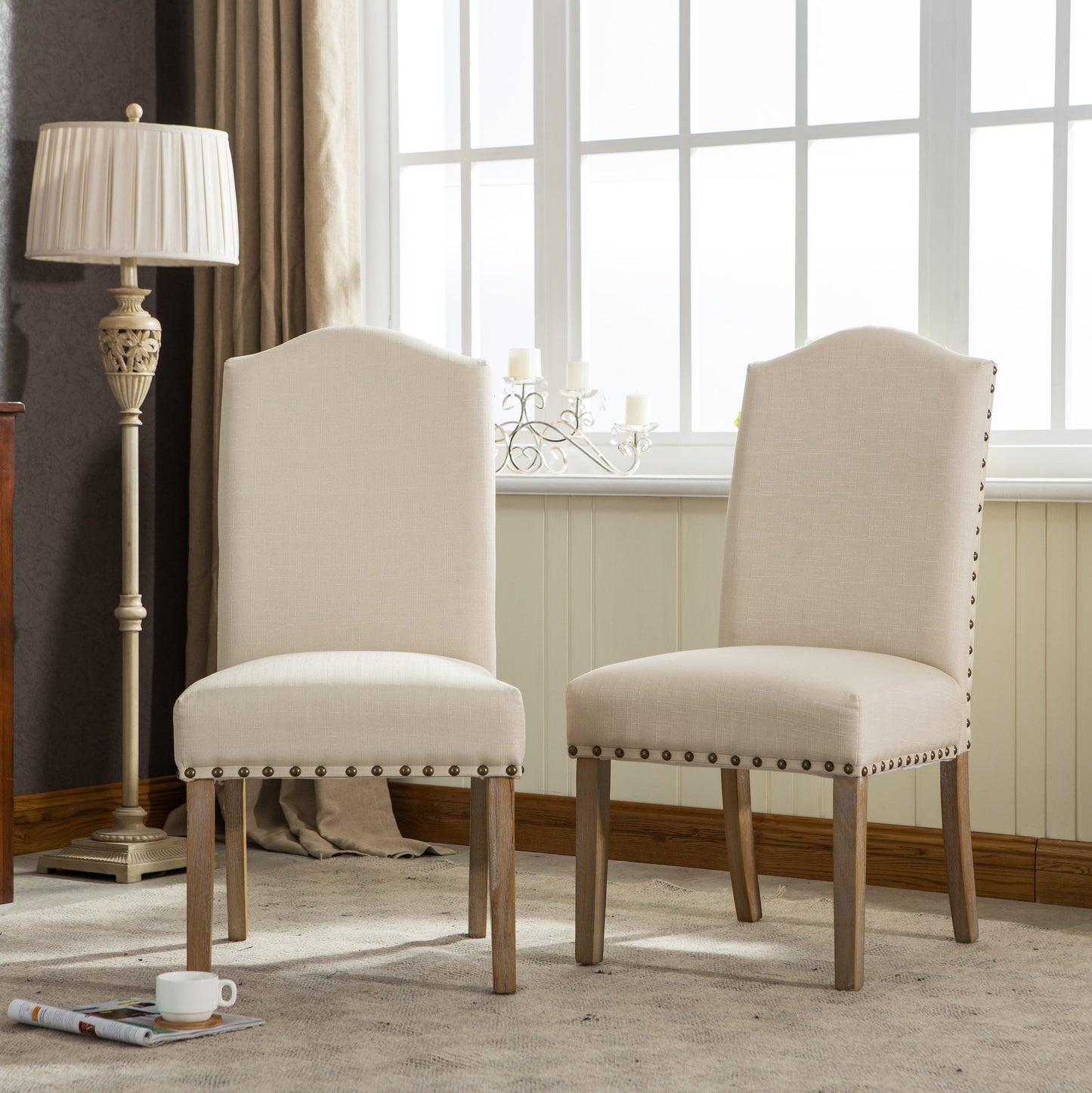 Wolen Upholstered Dining Chair with Nailhead Trim and High Back, Set of 2