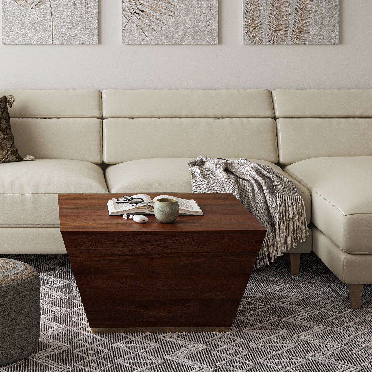 Ephemeral Square Coffee Table with Brass Accent Trim Base