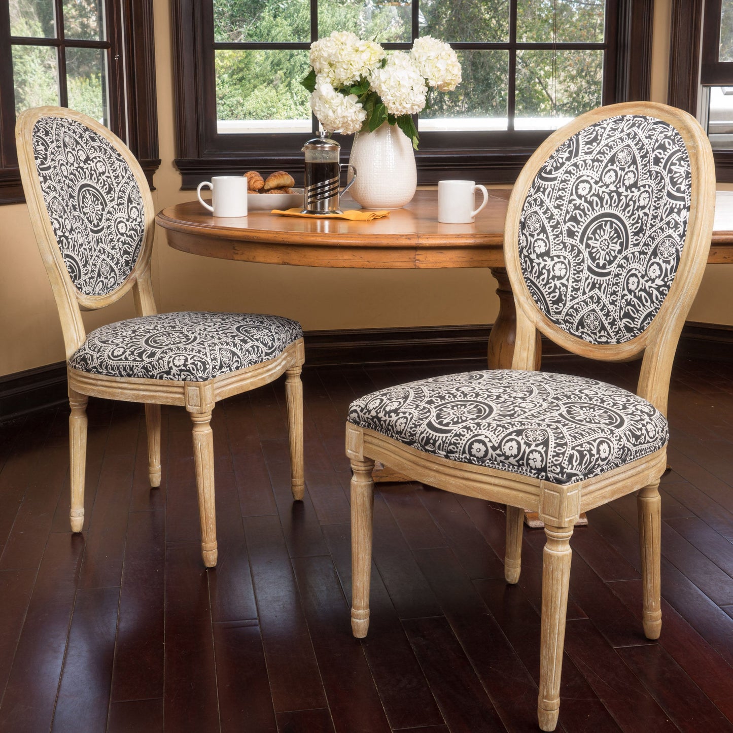 Dynamic Upholstered Dining Chair with Round Backrest and Fluted Legs, Set of 2