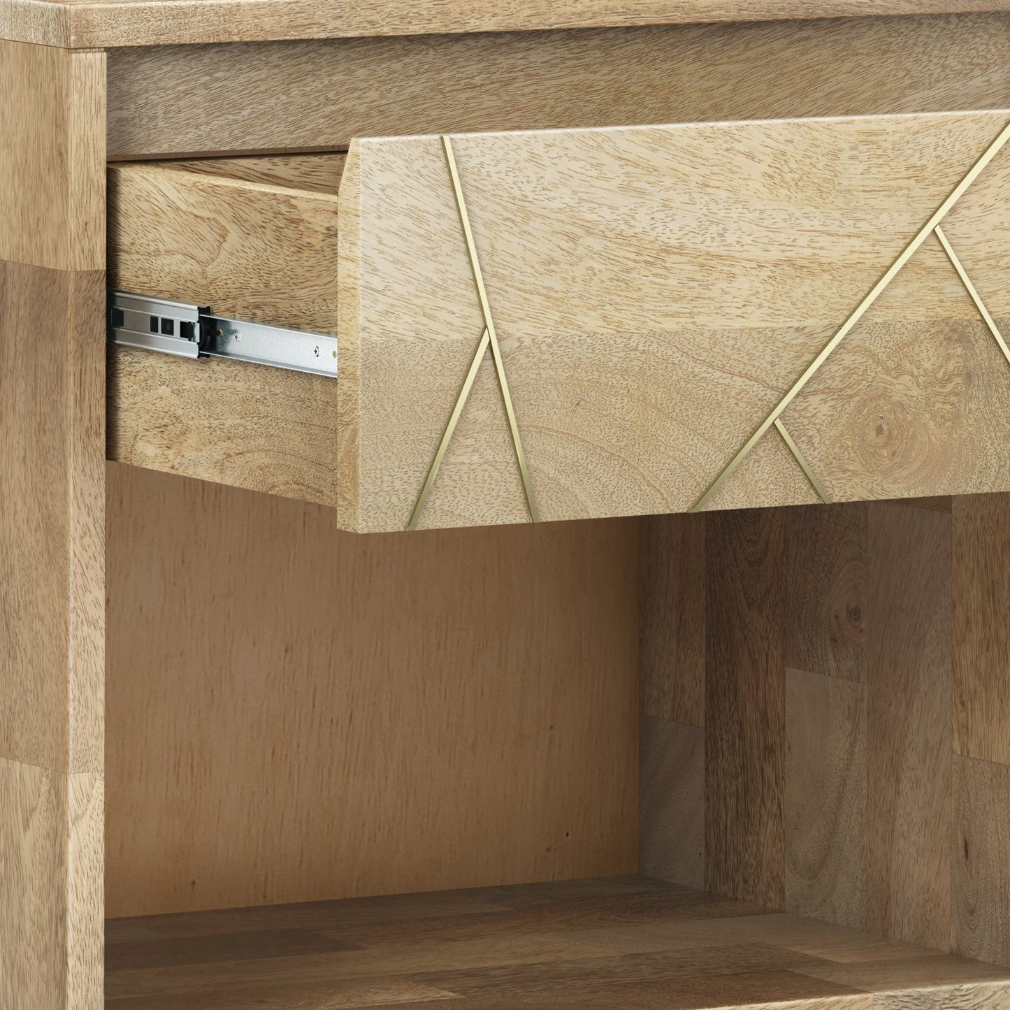 Graceful 1-Drawer Nightstand with Open Bottom Shelf and Metal Legs