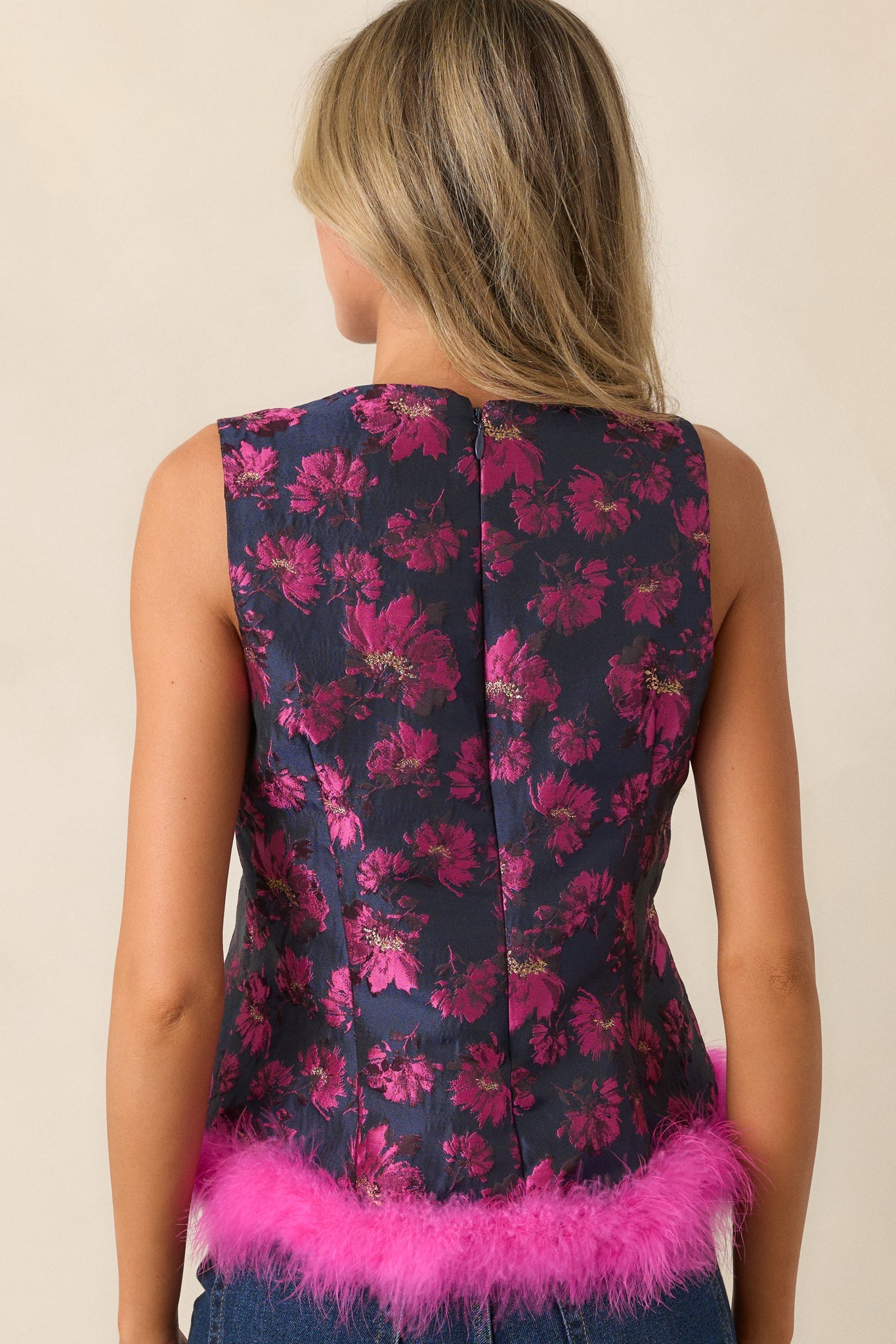 Rising Petals Fuchsia Floral Jacquard Top