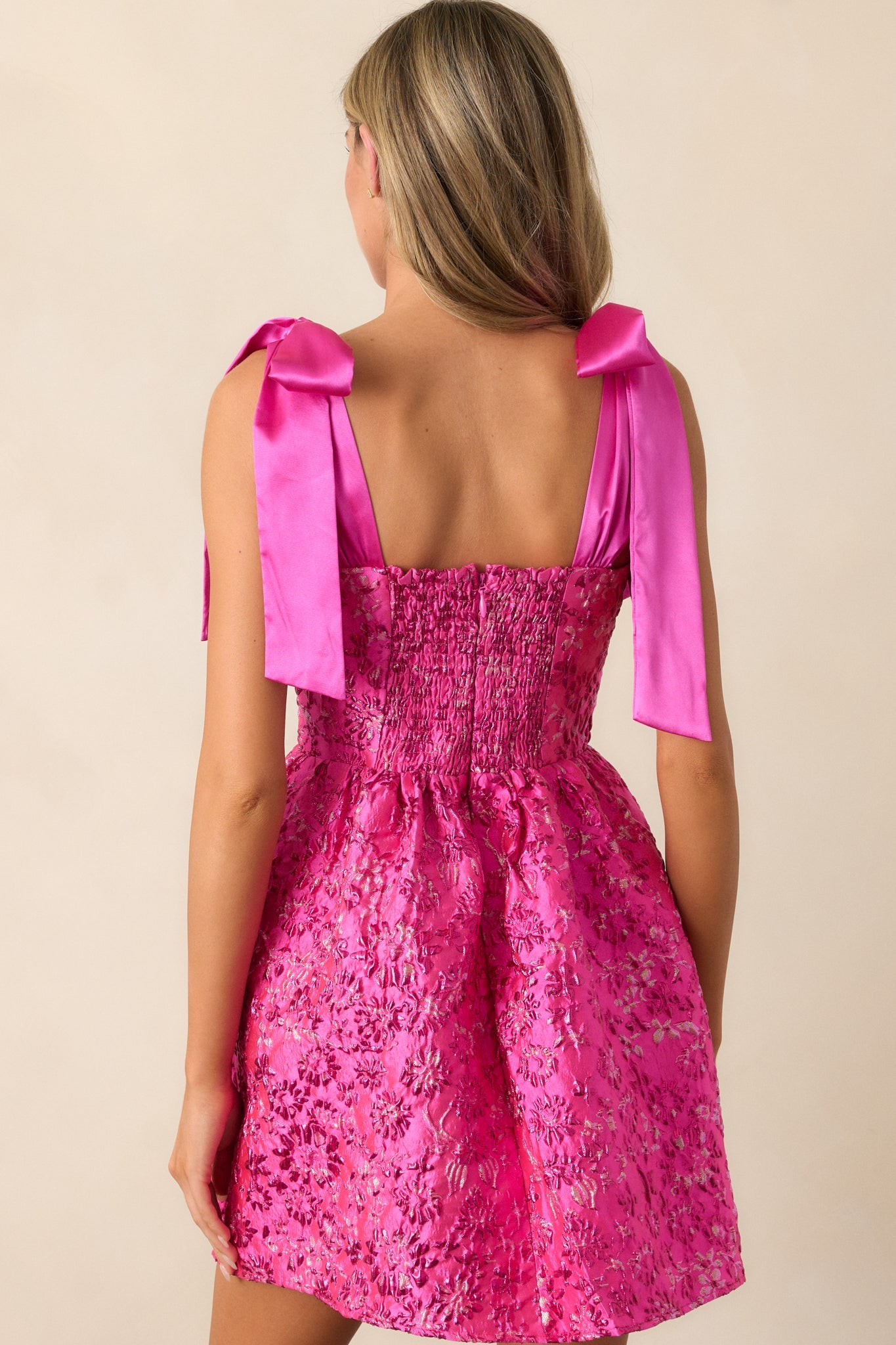 Stars In My Heart Fuchsia Floral Jacquard Mini Dress