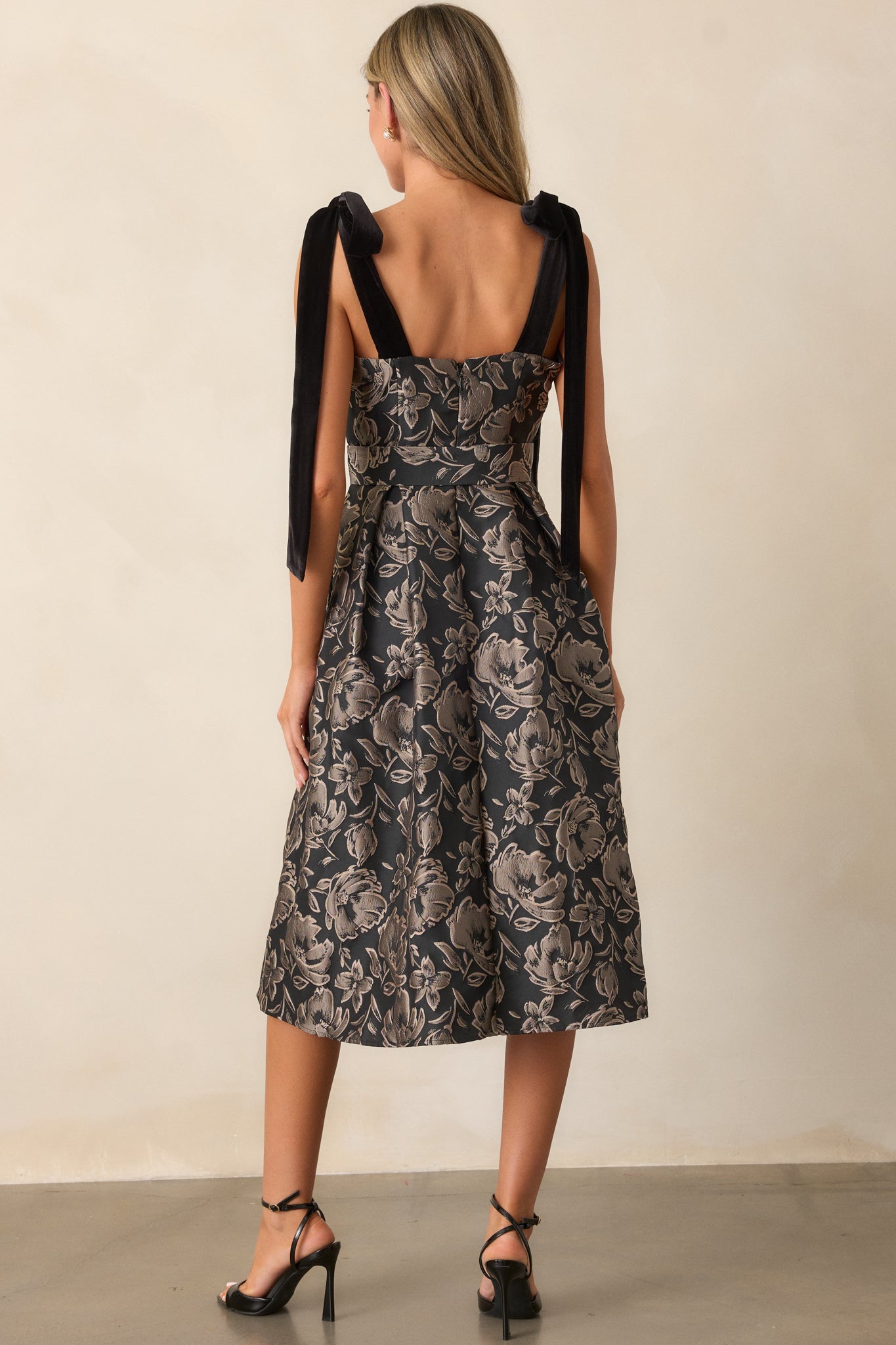 Sweet Disposition Black Floral Jacquard Midi Dress
