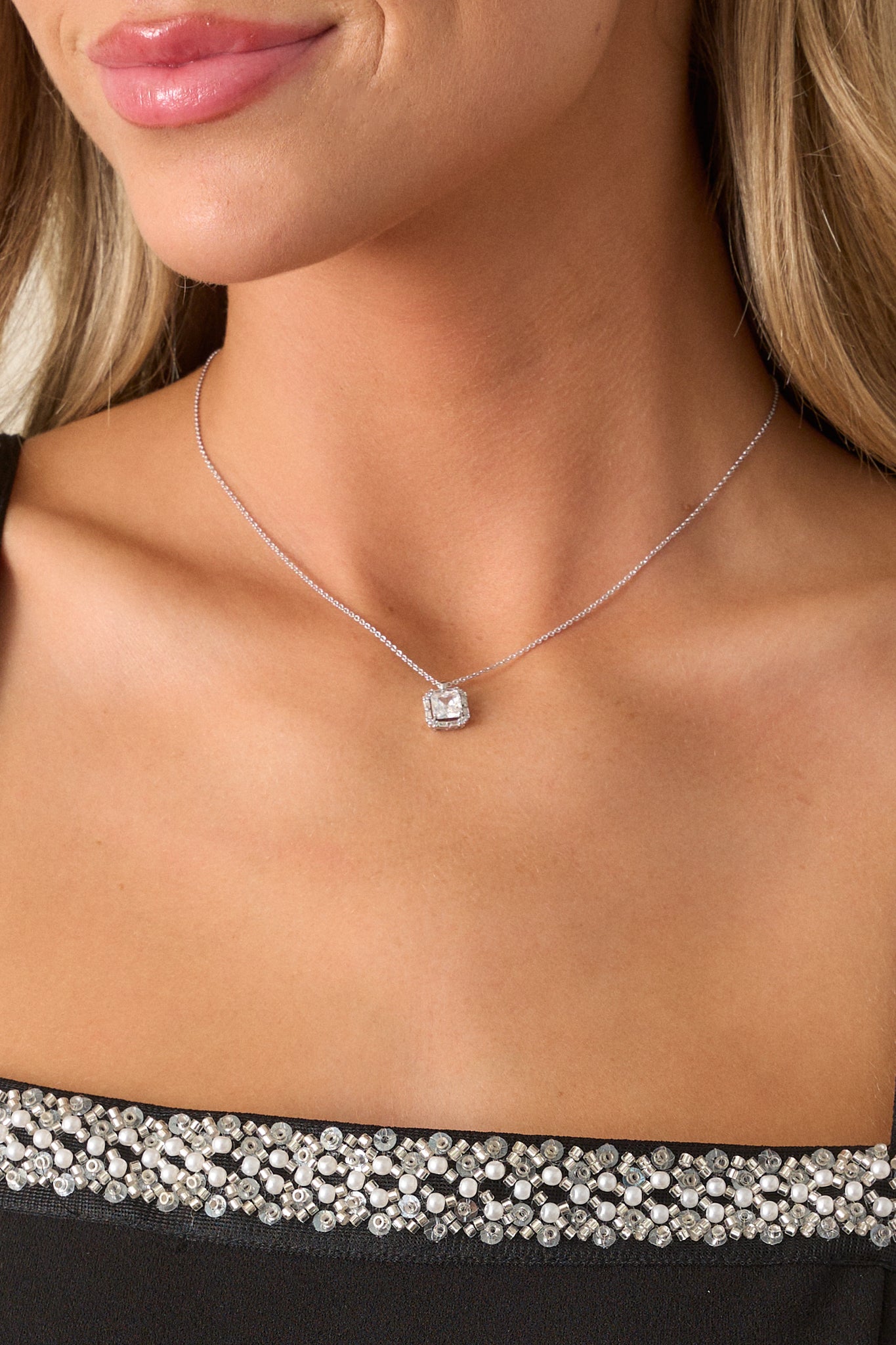 Lilac Horizon Silver & Rhinestone Necklace