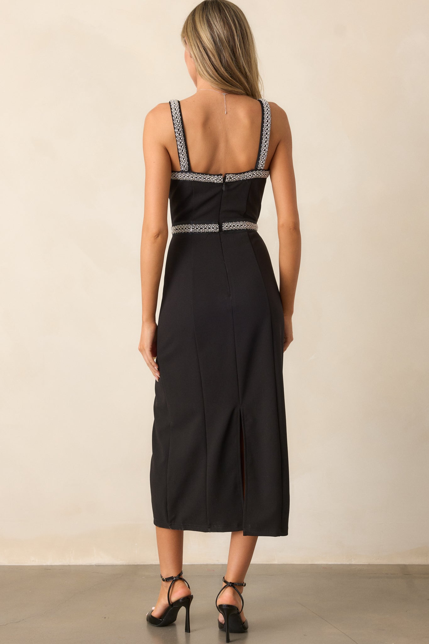 Once Again Black Beaded Midi Dress