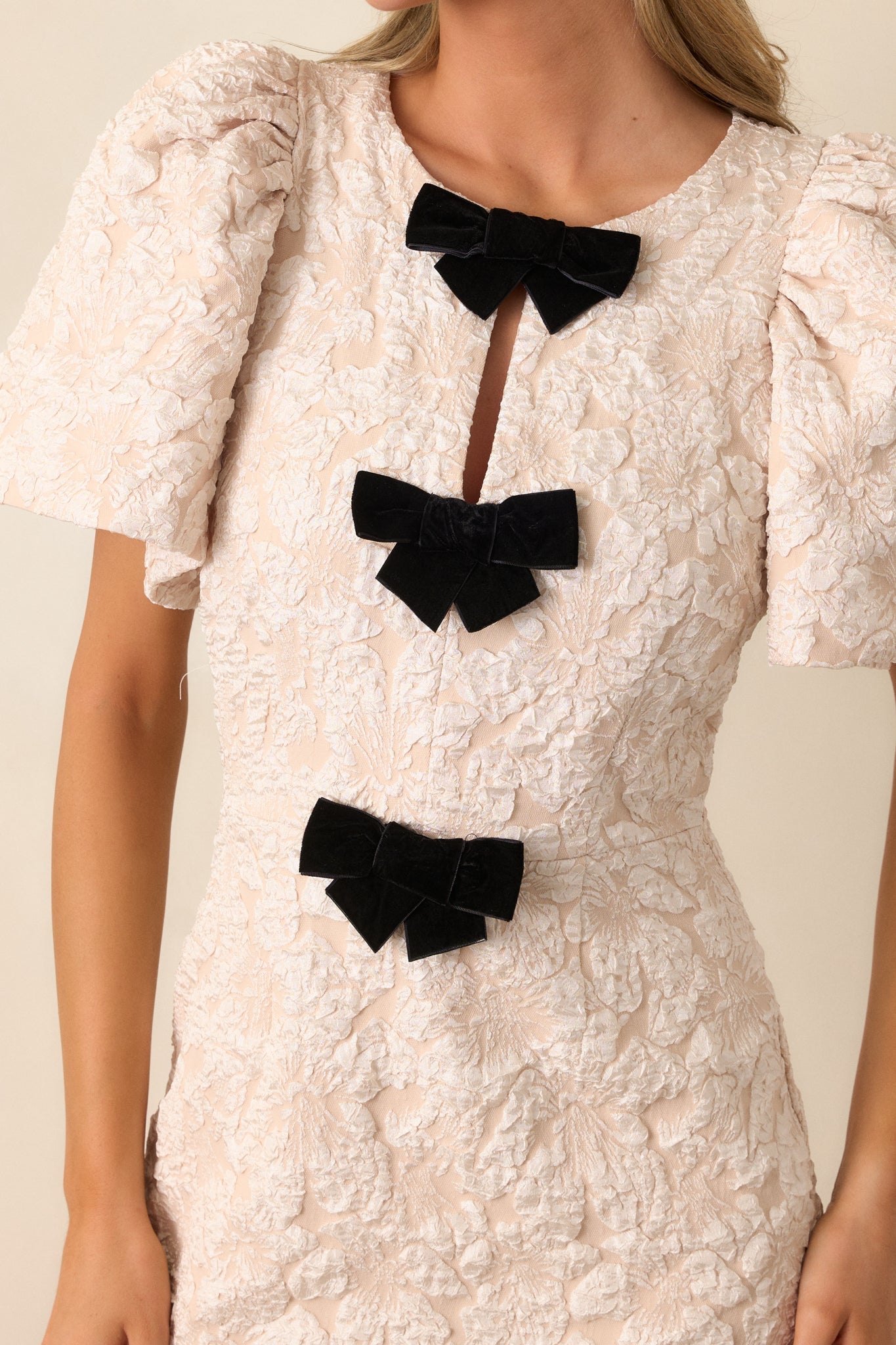 Simple Times Ecru Jacquard Midi Dress
