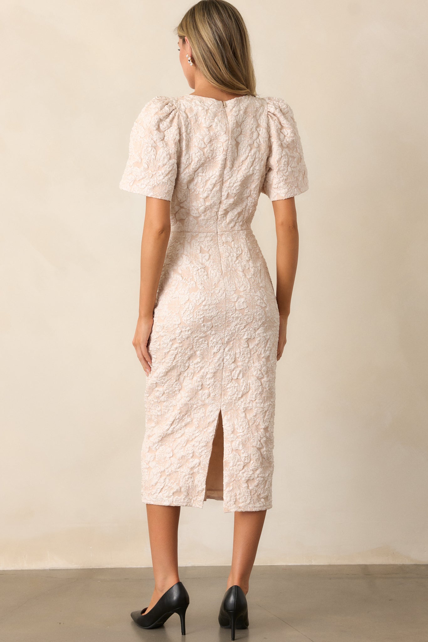 Simple Times Ecru Jacquard Midi Dress