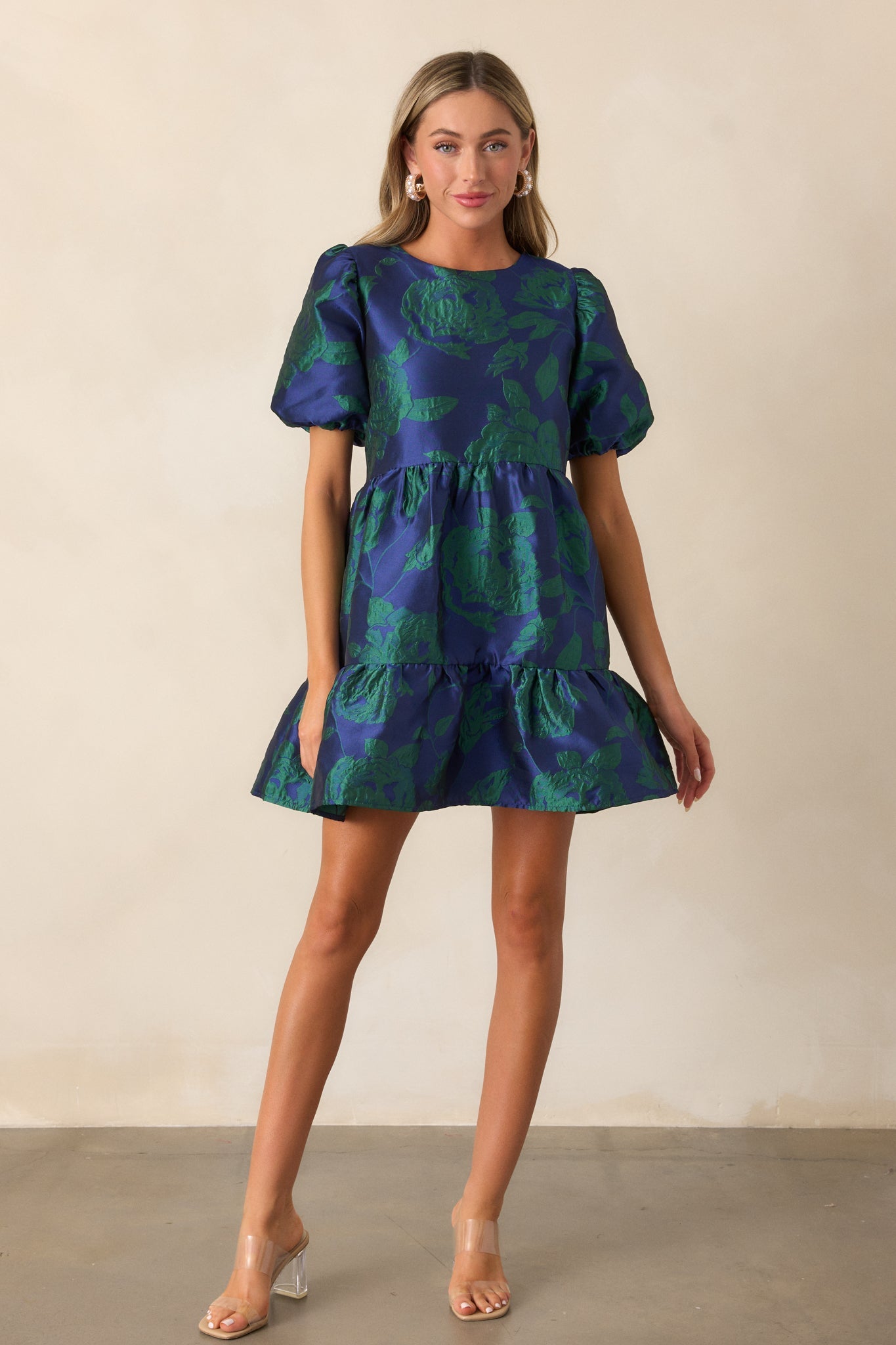 Making It Shine Midnight Blue Floral Jacquard Mini Dress