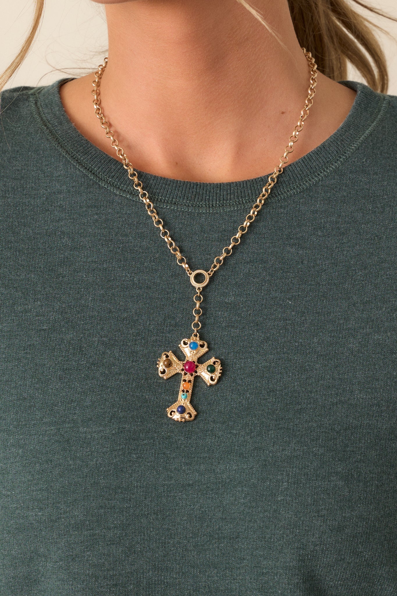 So Many Memories Gold & Multi Pearl Cross Necklace