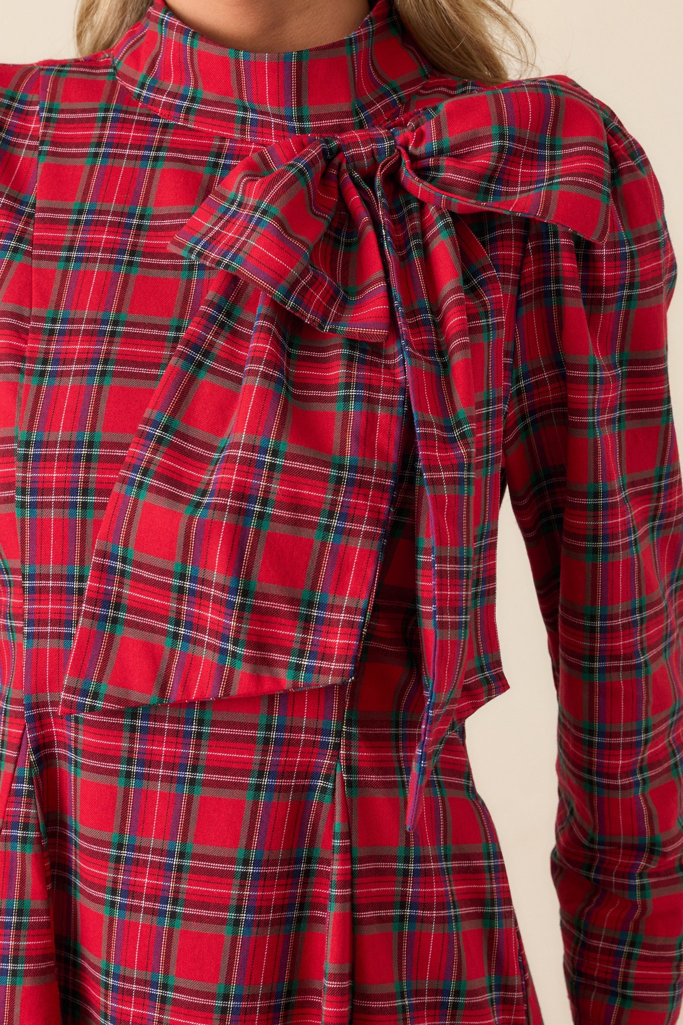 A Perfect Balance 100% Cotton Red Plaid Bow Mini Dress