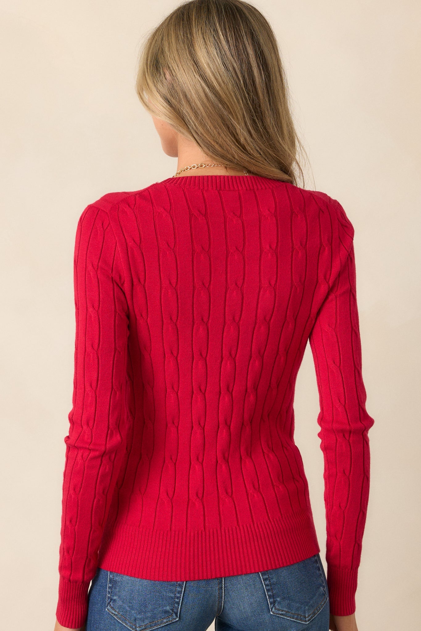 Softly Spoken Red Cable Knit Sweater