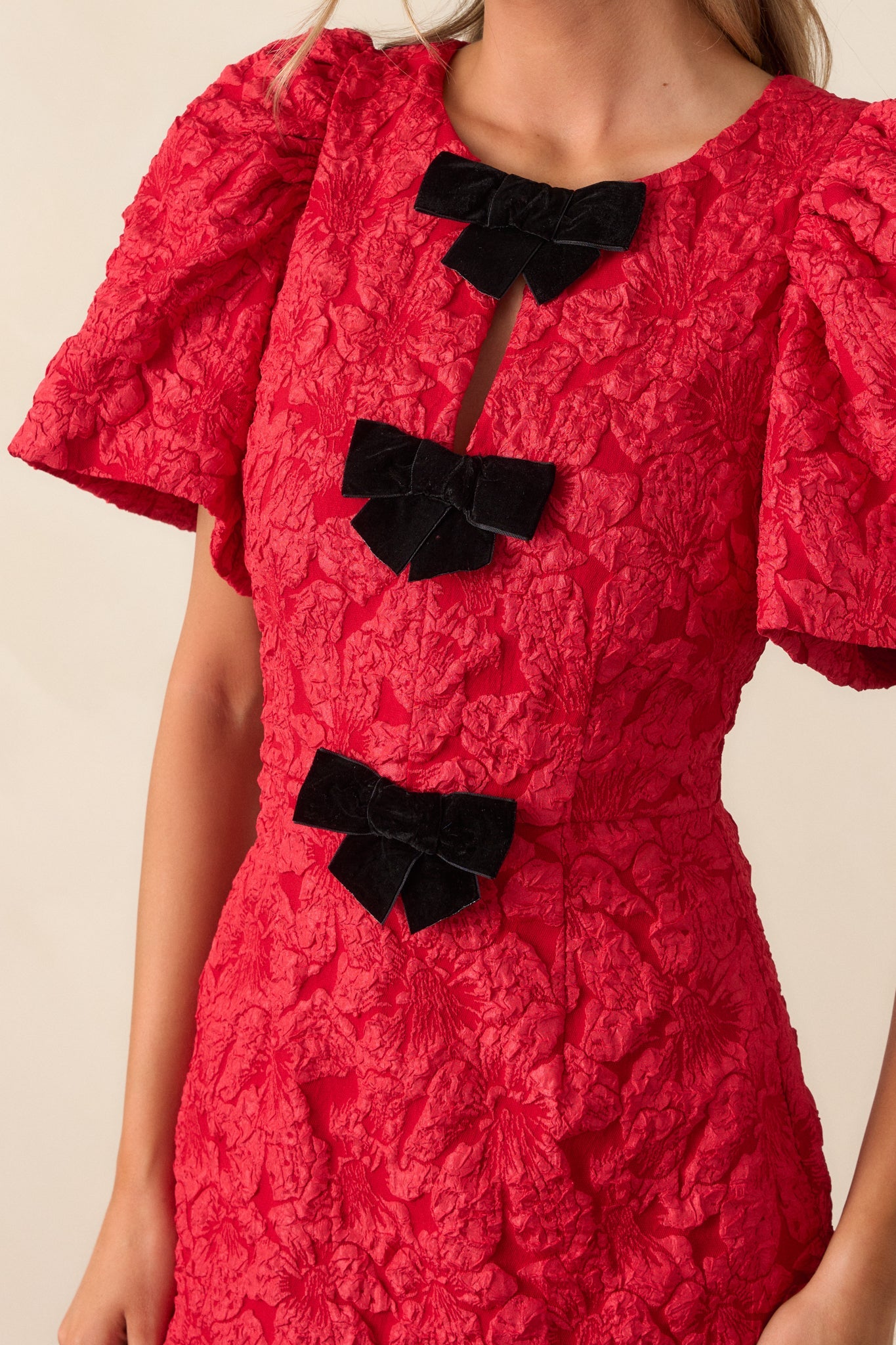 Simple Times Red Jacquard Midi Dress