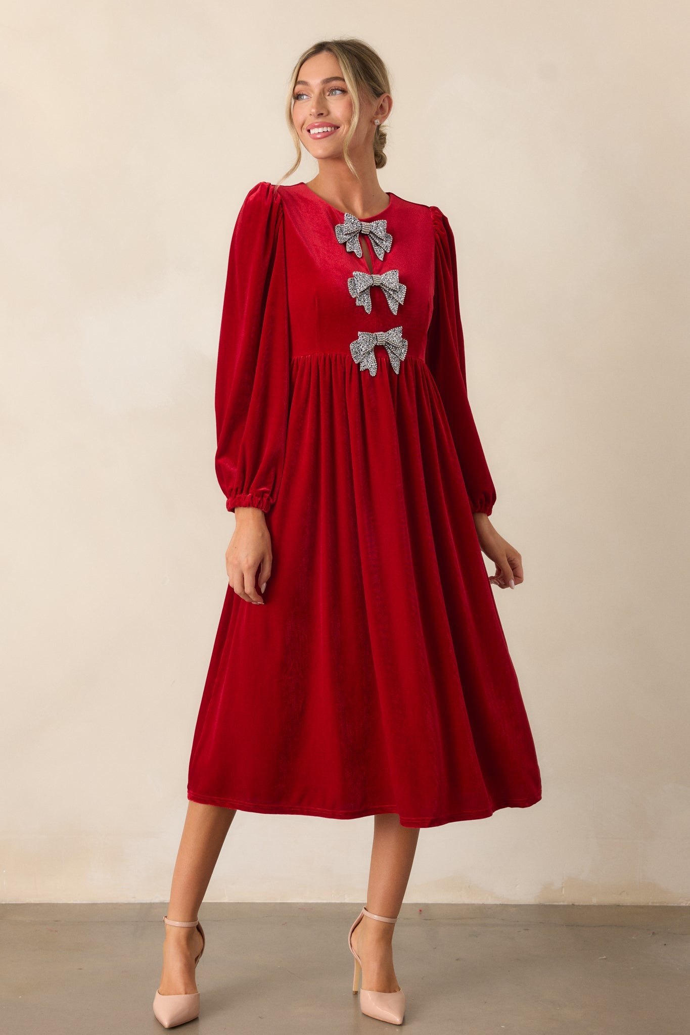 Moments To Treasure Red Velvet Midi Dress