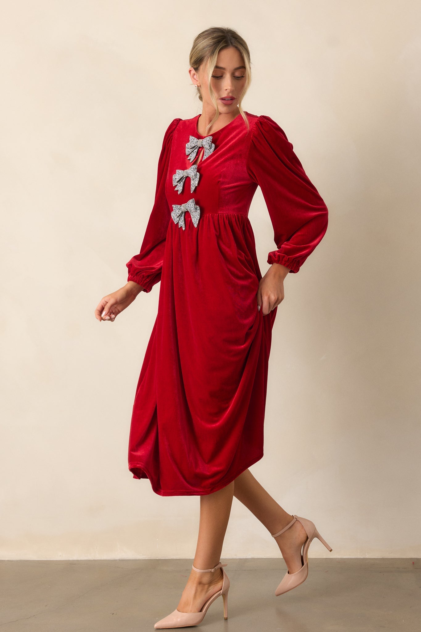 Moments To Treasure Red Velvet Midi Dress