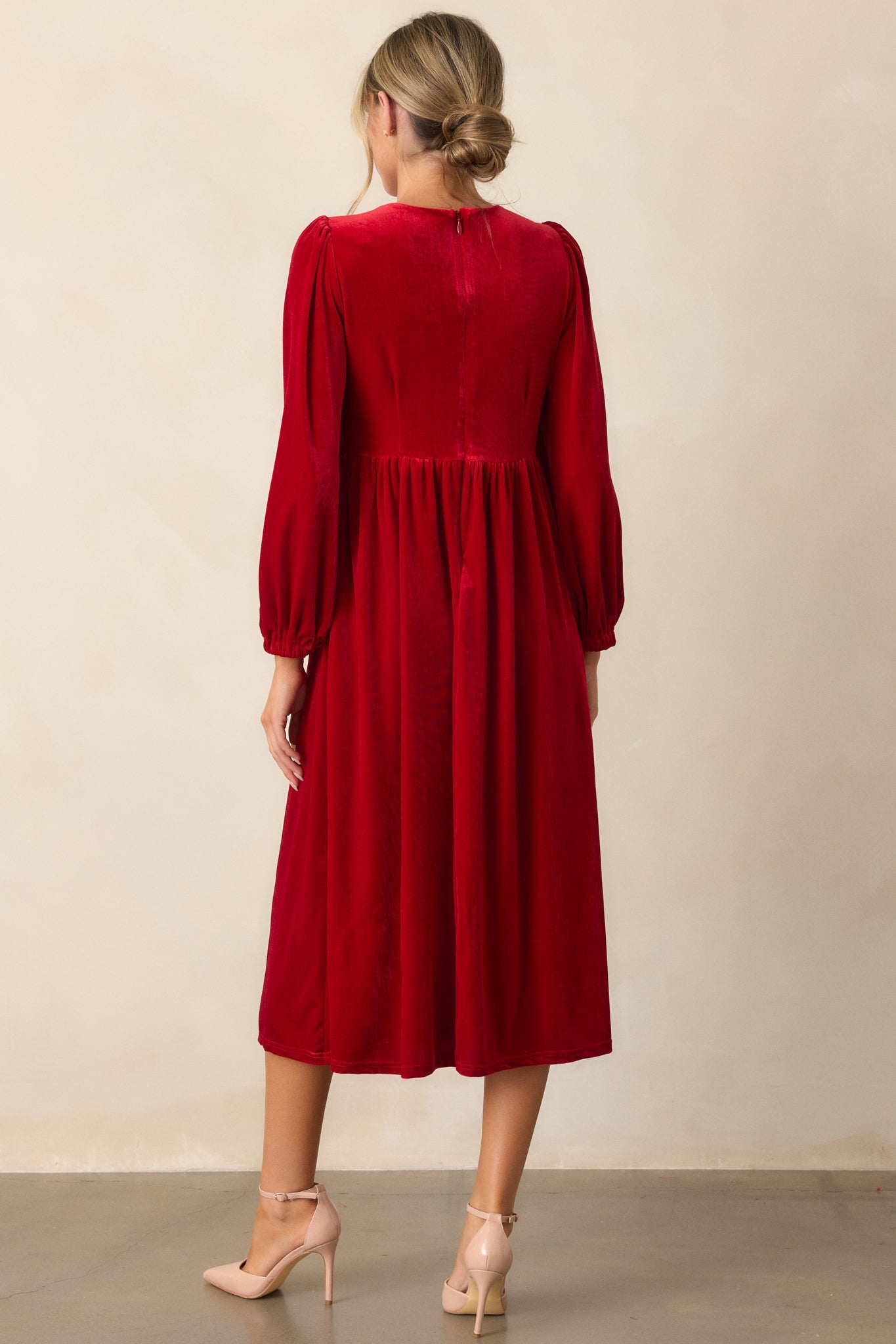 Moments To Treasure Red Velvet Midi Dress