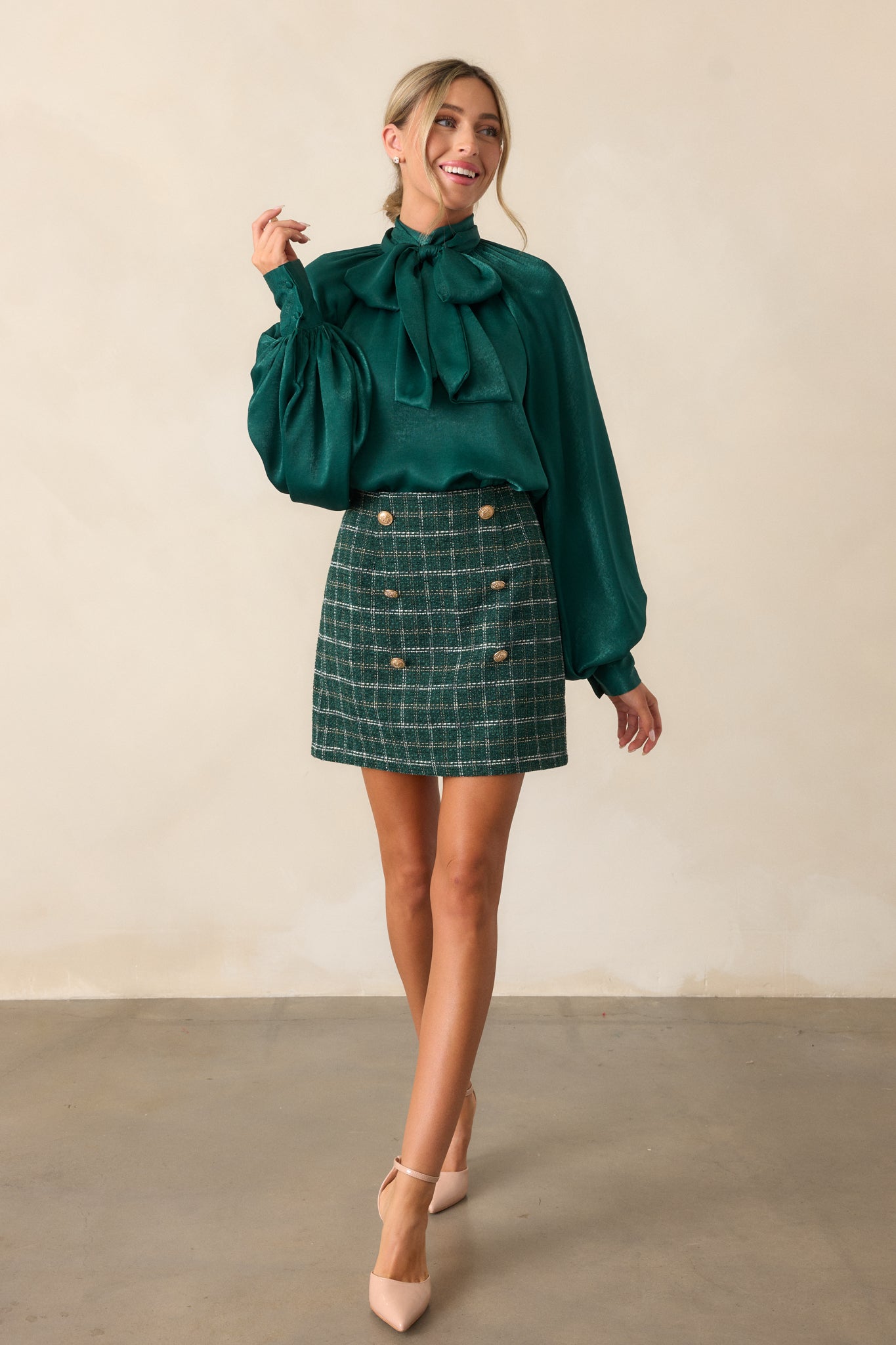 World Class Emerald Green Bow Tie Blouse
