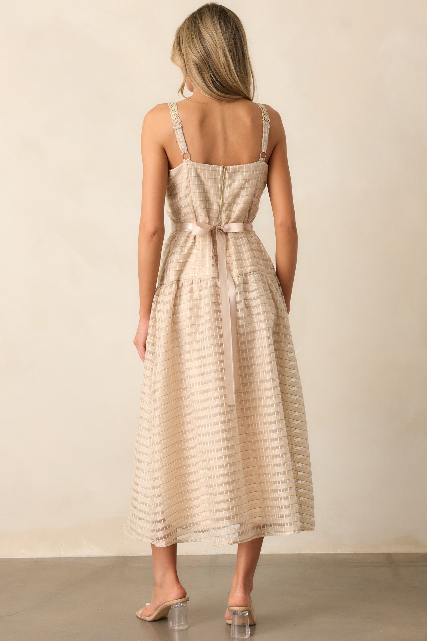 Know Better Tan Embroidered Drop Waist Midi Dress