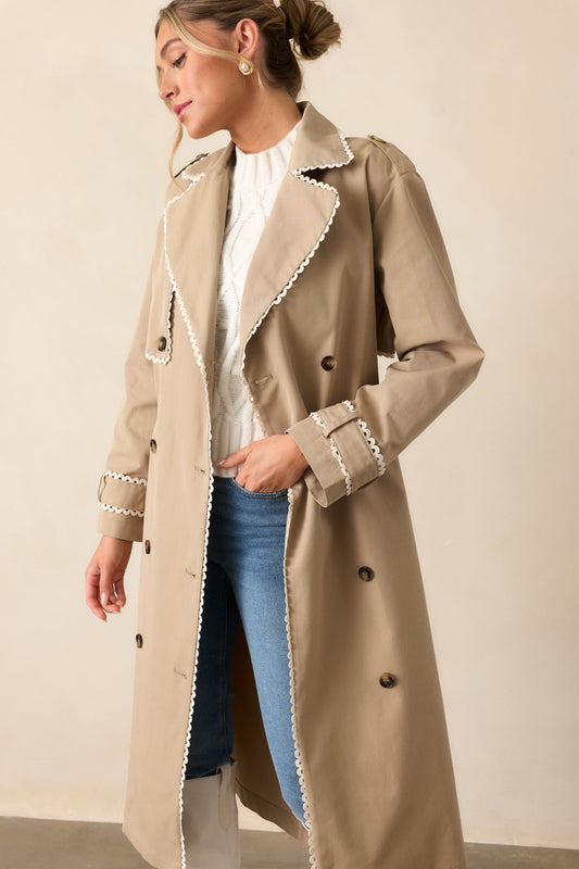A Crazy Idea Taupe RicRac Trench Coat