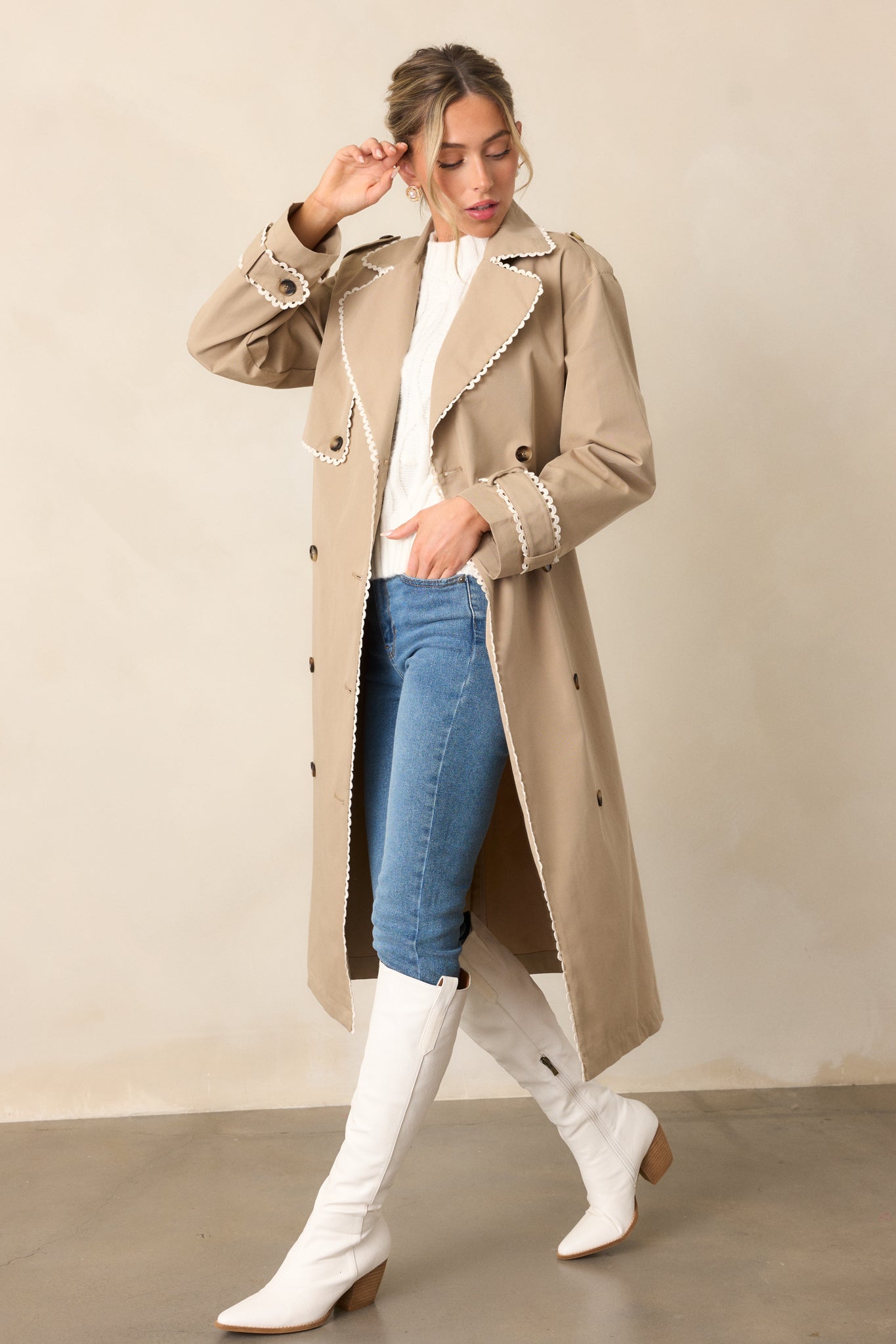 A Crazy Idea Taupe RicRac Trench Coat