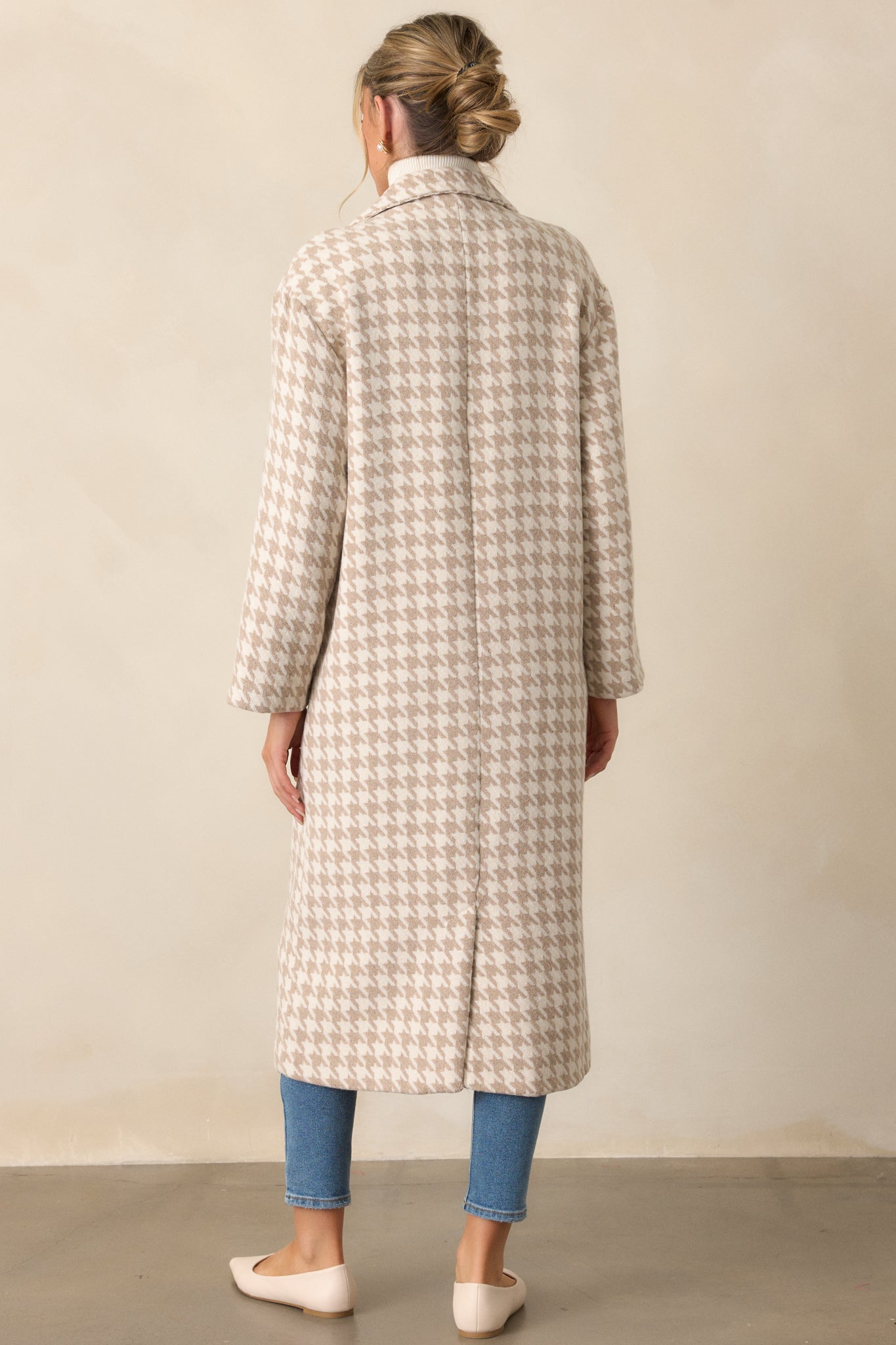 Watching The Wind Beige Houndstooth Trench Coat