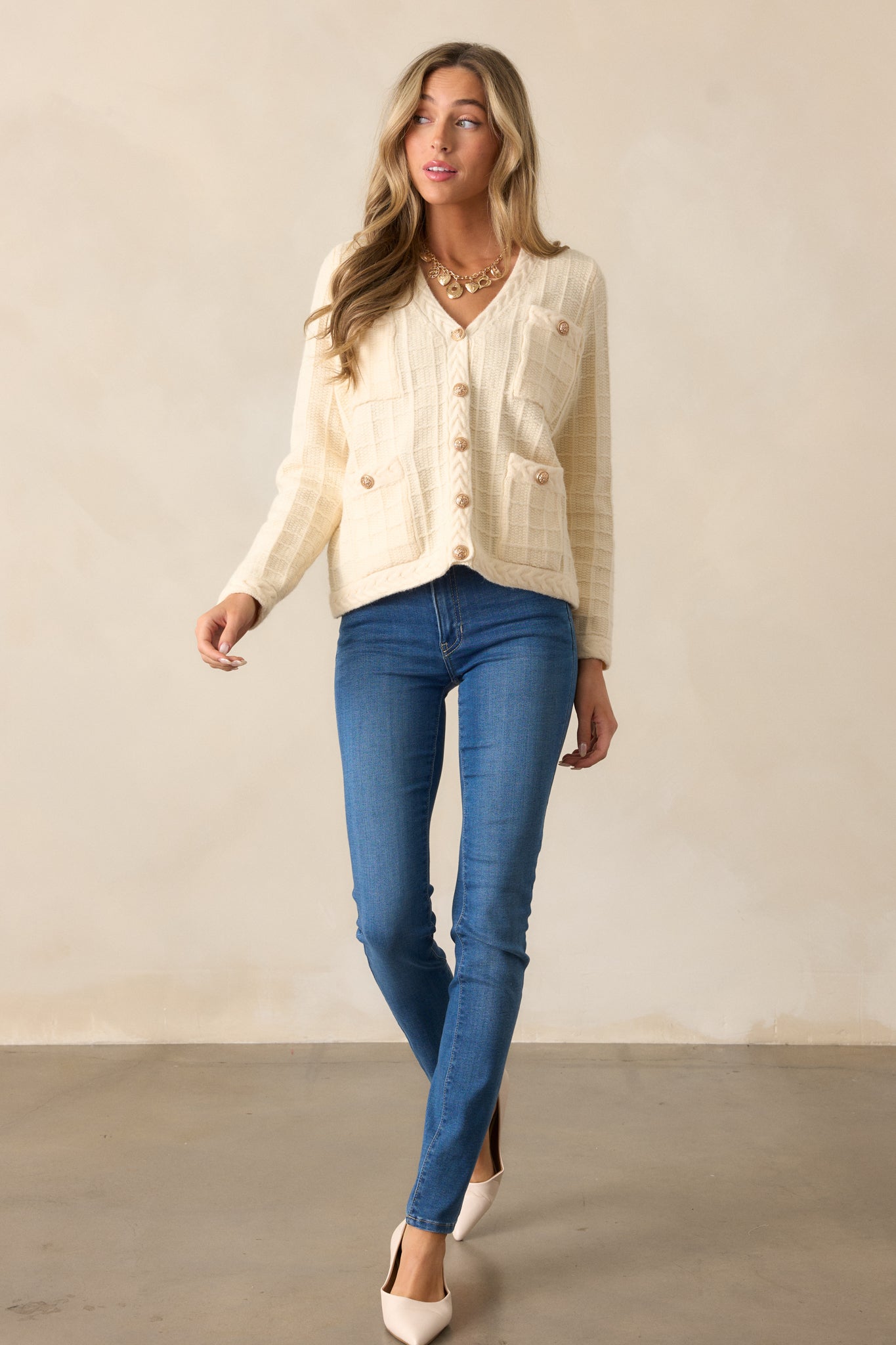 Quiet Days Ivory Cable Knit Cardigan
