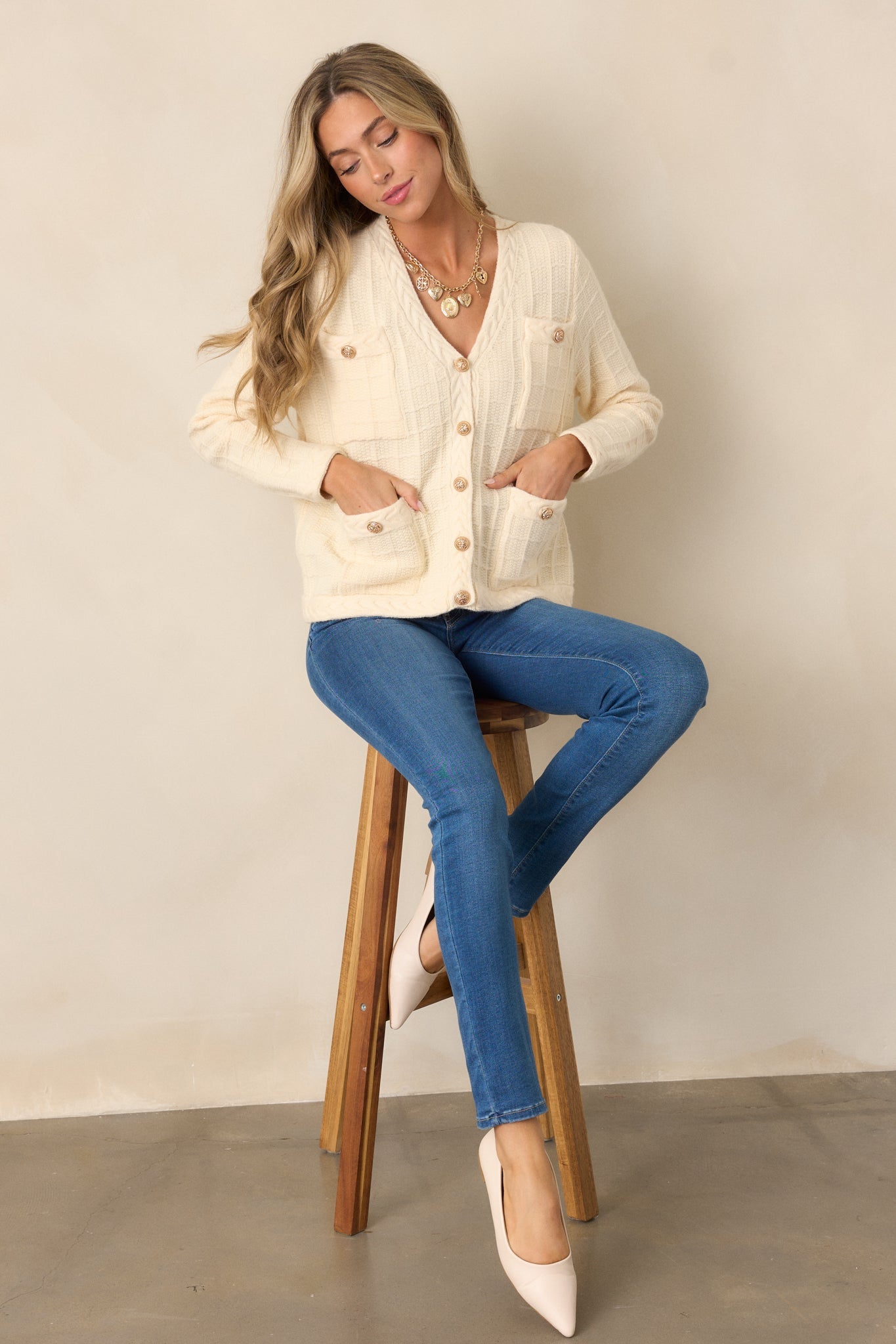 Quiet Days Ivory Cable Knit Cardigan