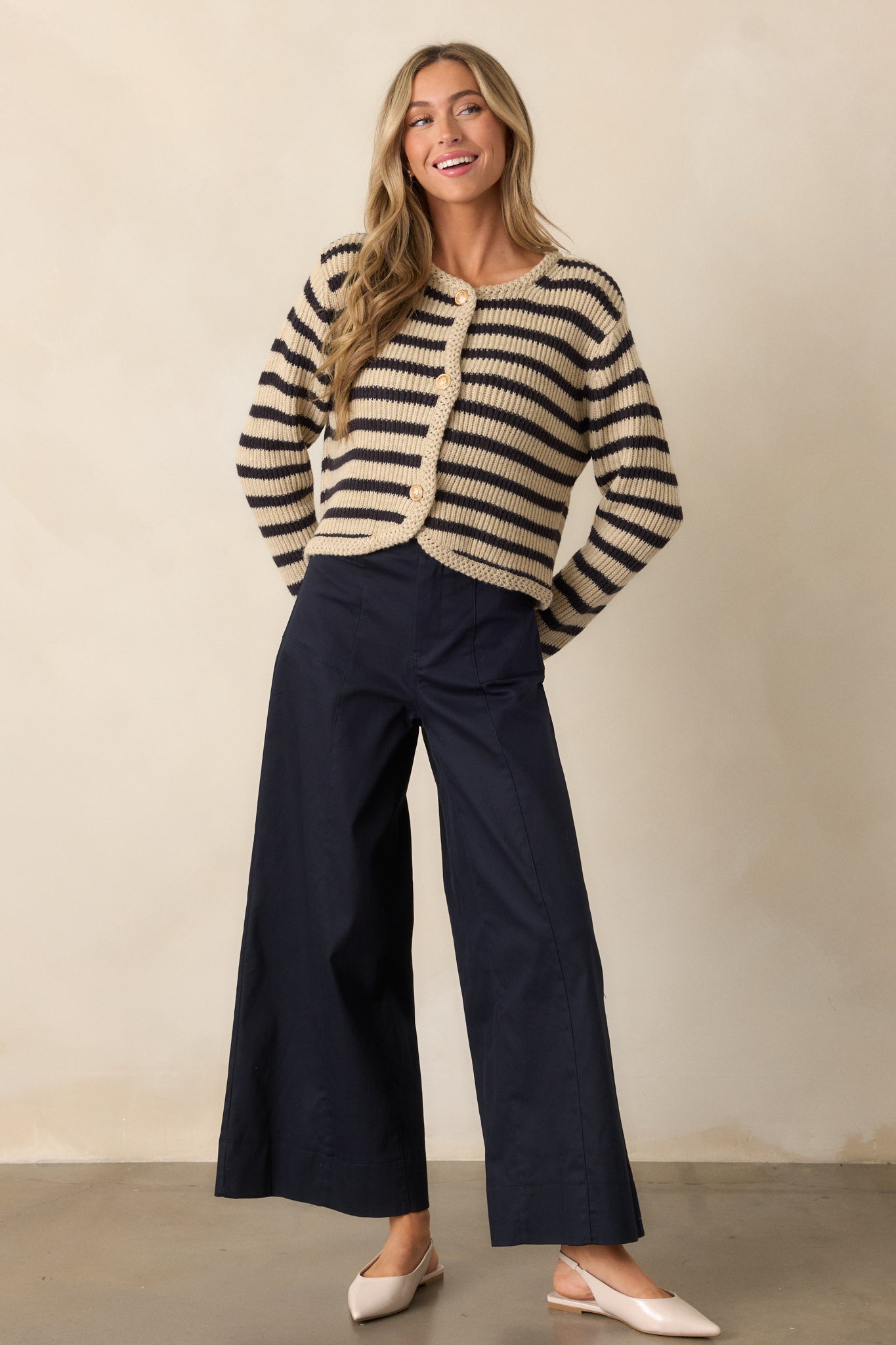 Passing Glances Tan Stripe Button Front Cardigan