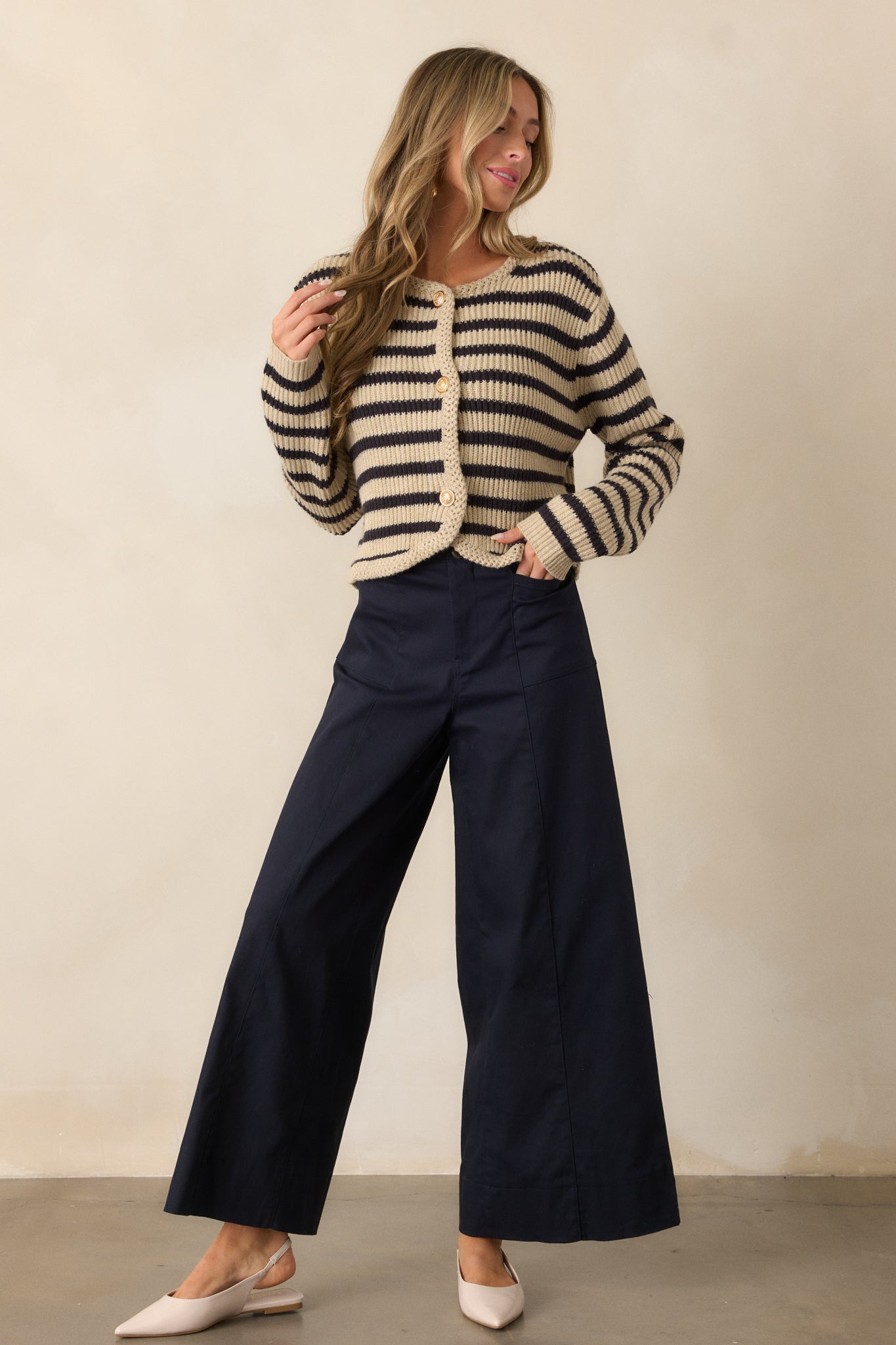Passing Glances Tan Stripe Button Front Cardigan