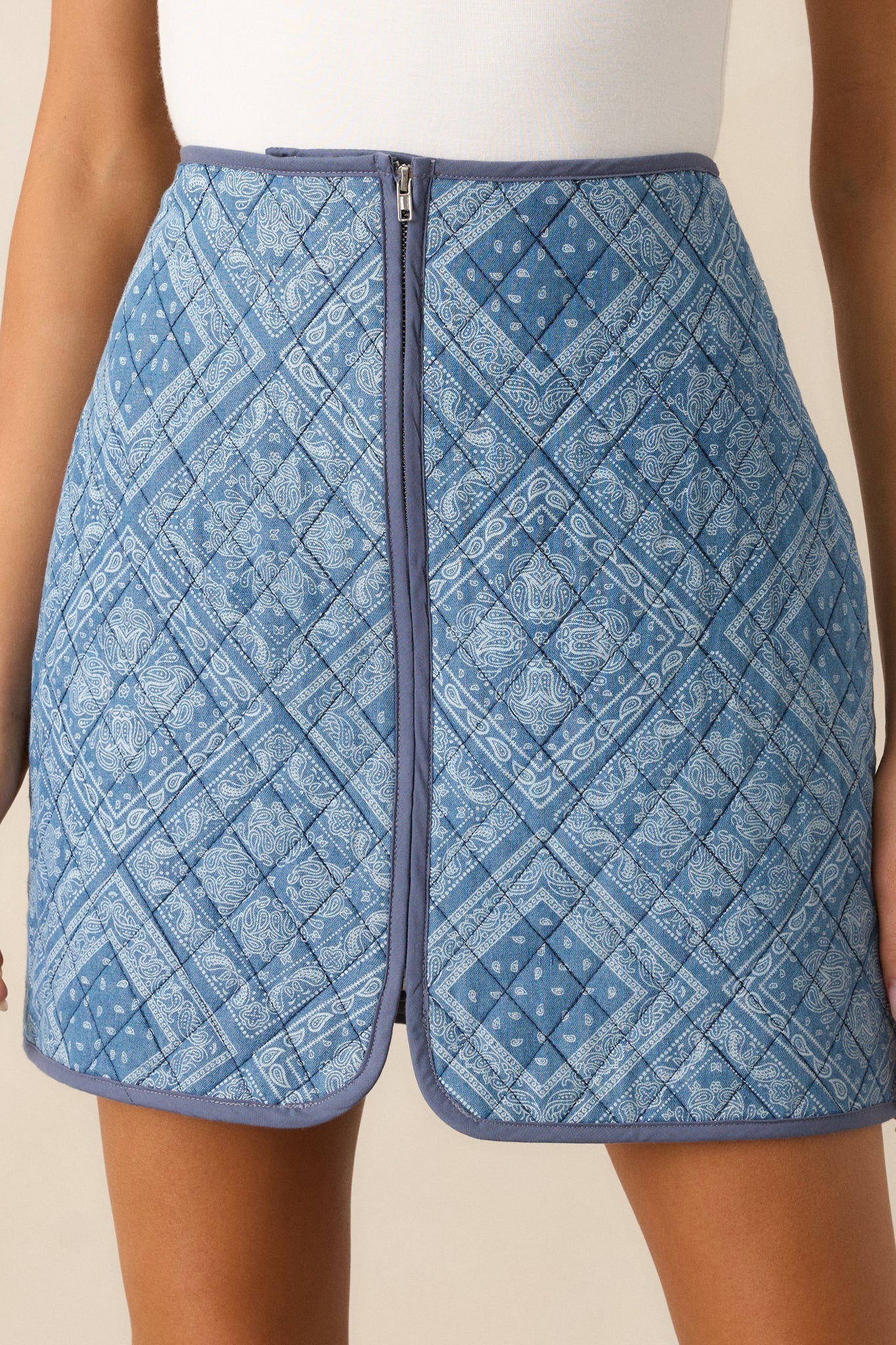 Told You So Light Blue Quilted Mini Skirt