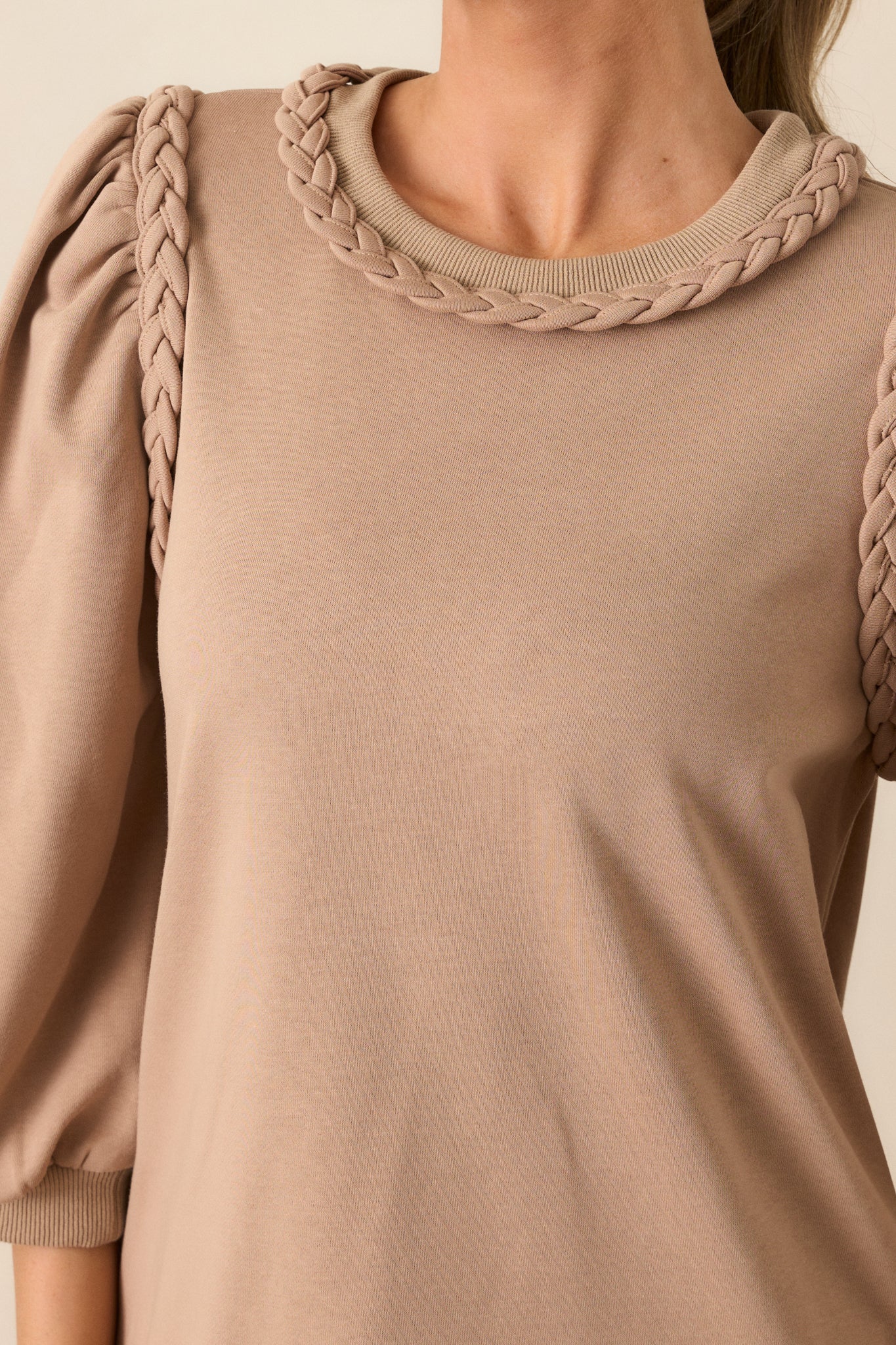 Cocoa Haze 100% Cotton Tan Long Sleeve Mini Dress