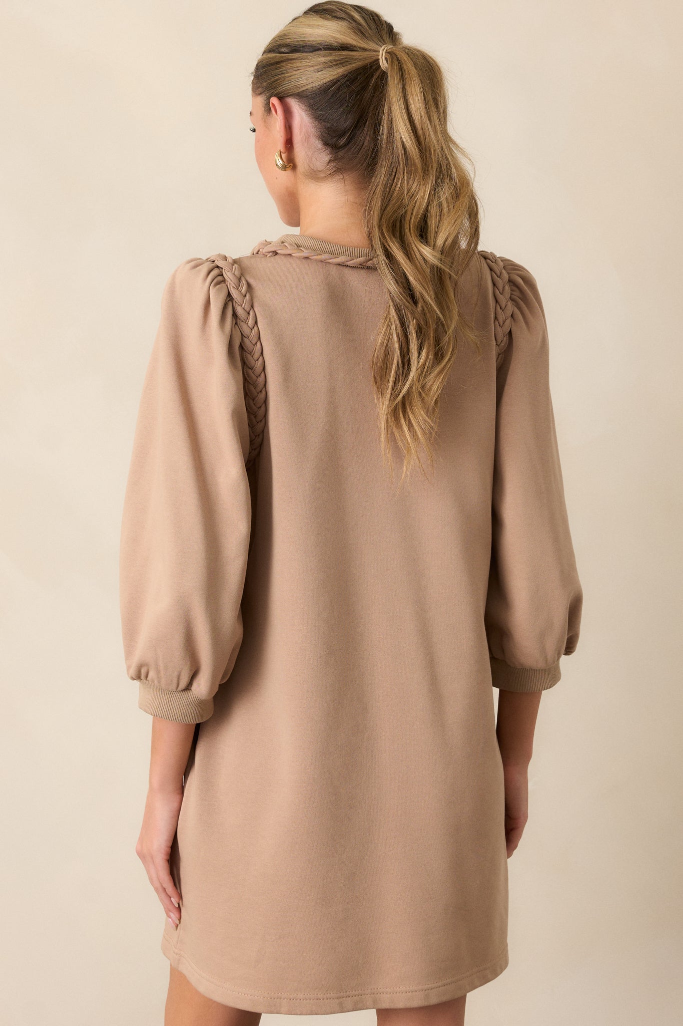 Cocoa Haze 100% Cotton Tan Long Sleeve Mini Dress