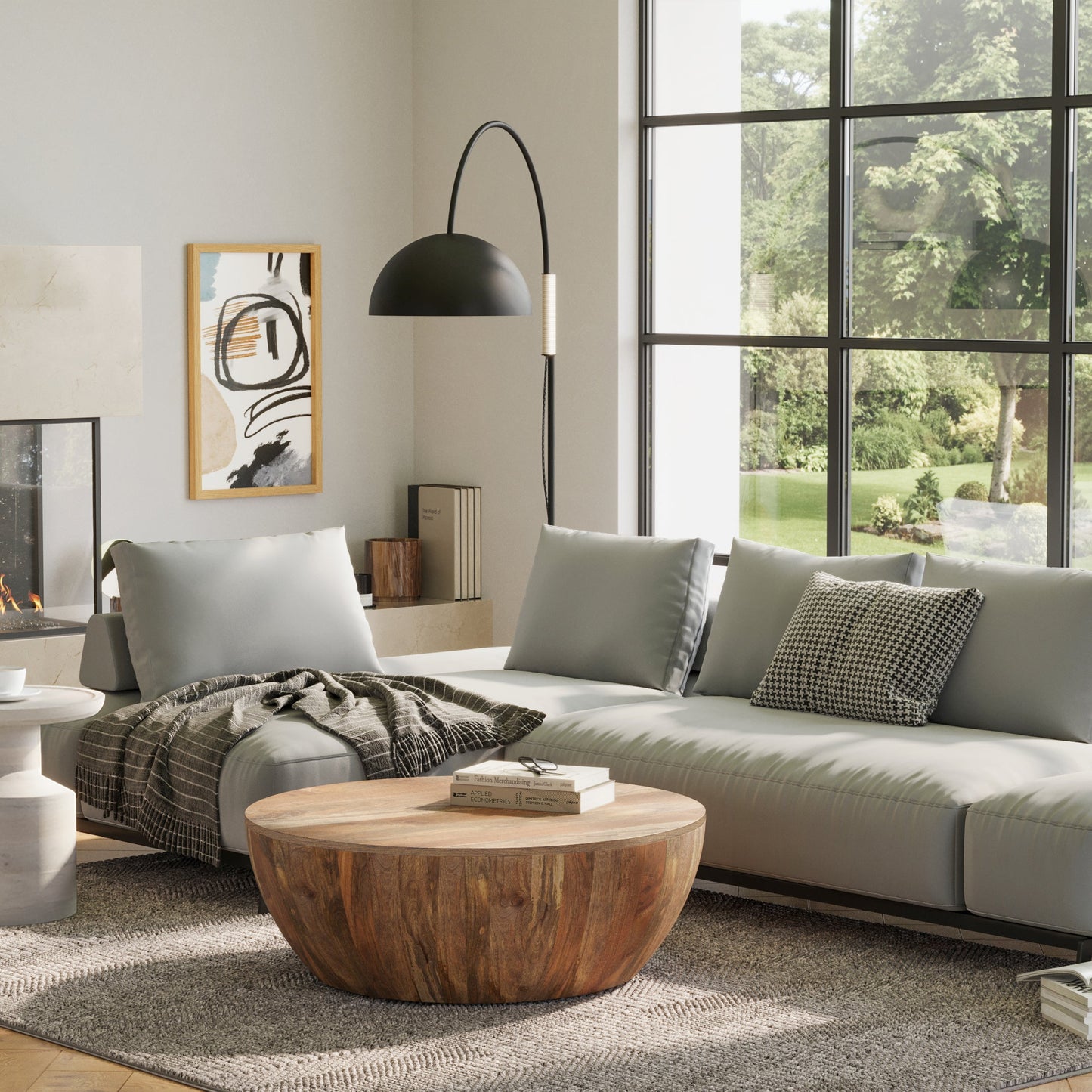 Wooden Drum-Shaped Coffee Table